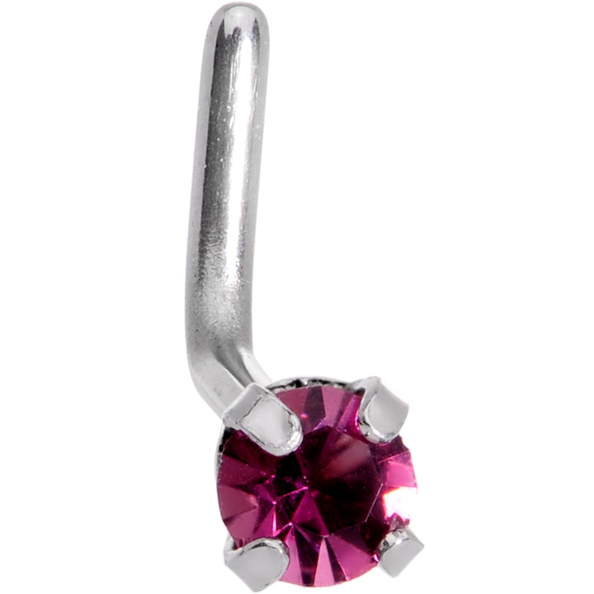 20 Gauge 1/4 Purple CZ Gem L Shaped Nose Ring