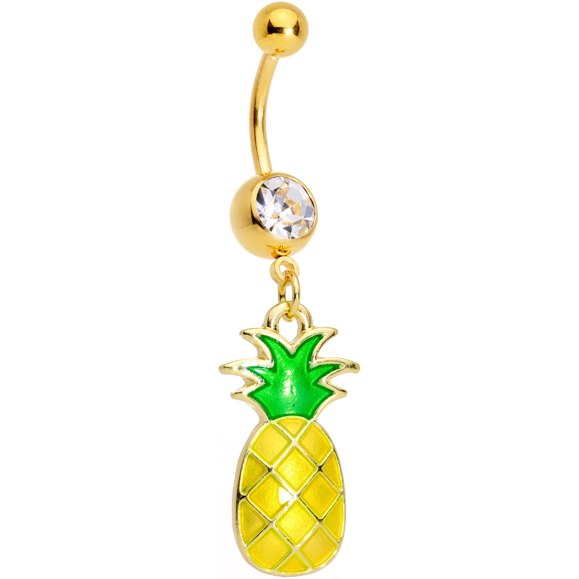 Clear Gem Gold Tone Pineapple Dangle Belly Ring