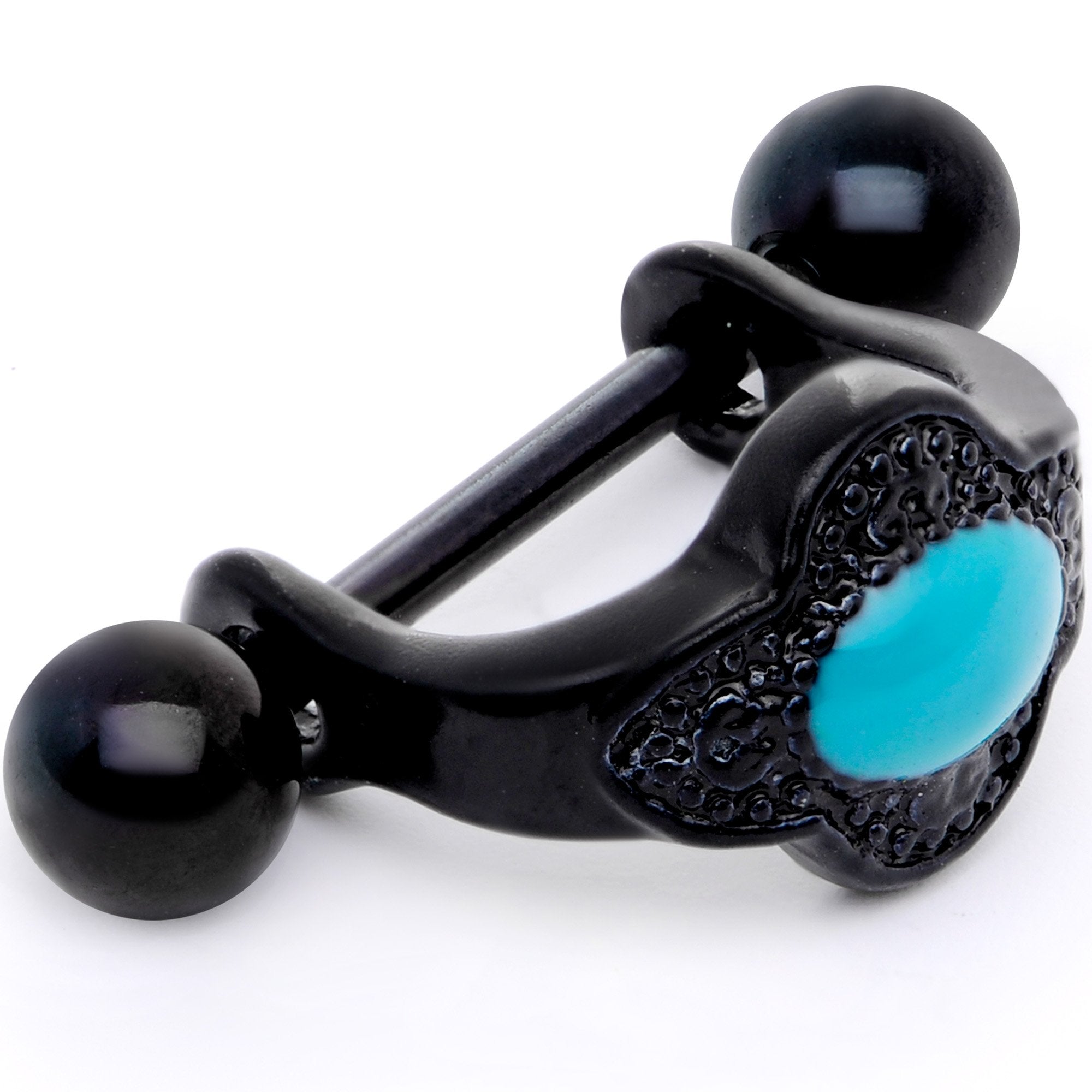 16 Gauge 1/2 Faux Turquoise Black Flower Cartilage Cuff