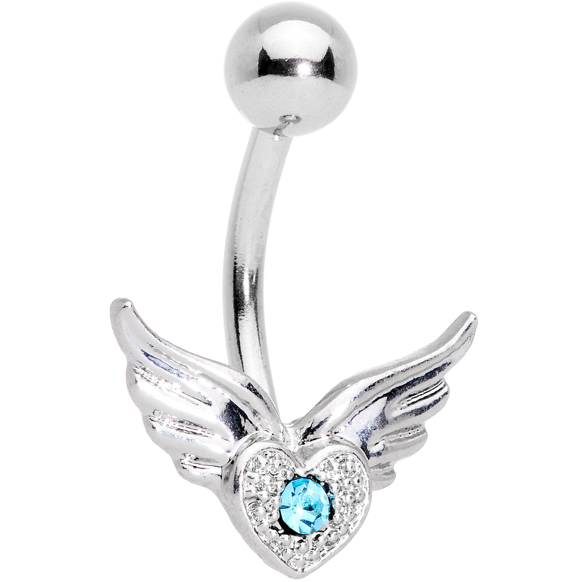 Aqua Gem Valentines Day Winged Heart Belly Ring Set of 4