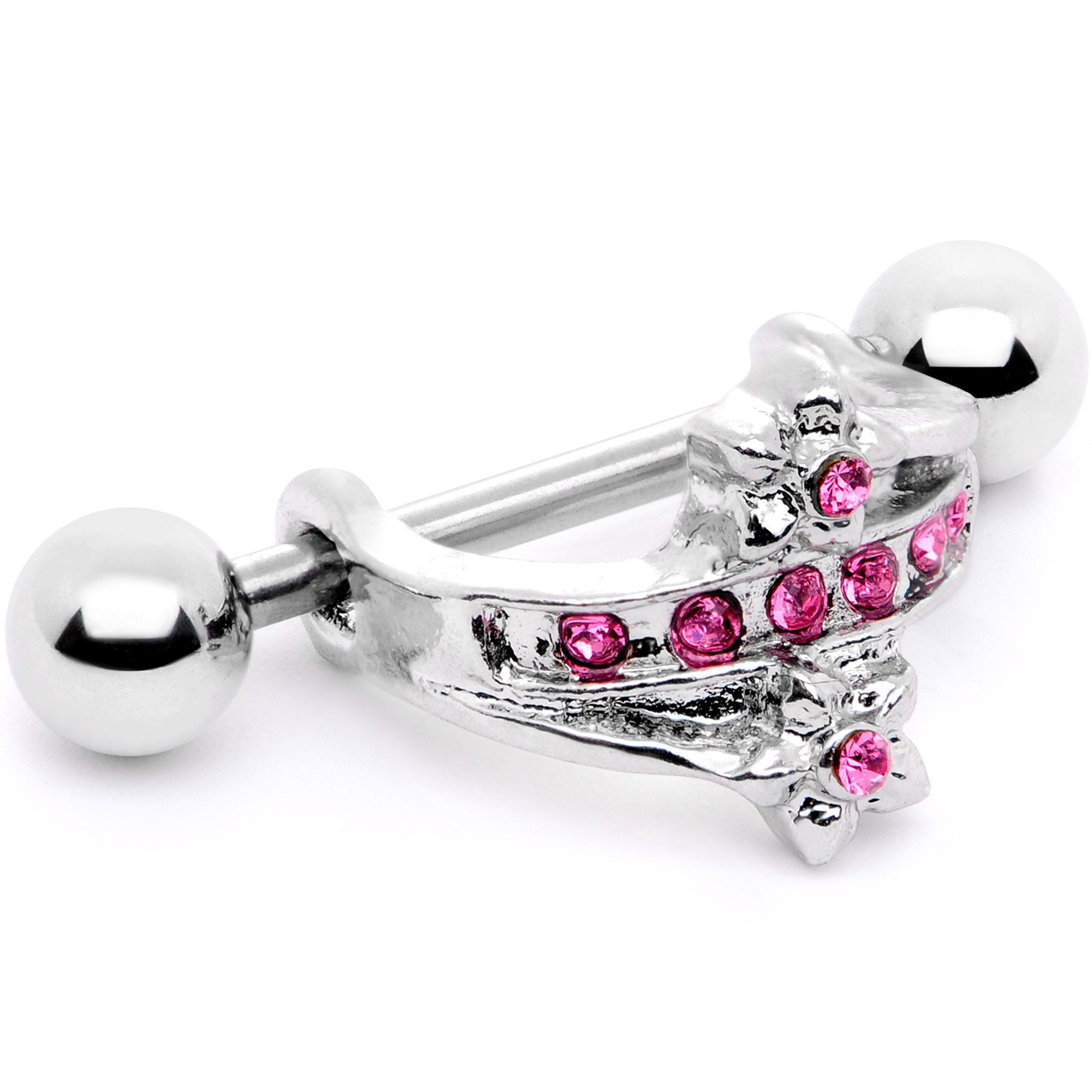 16 Gauge 1/2 Pink Gem Cross Crown Cartilage Cuff