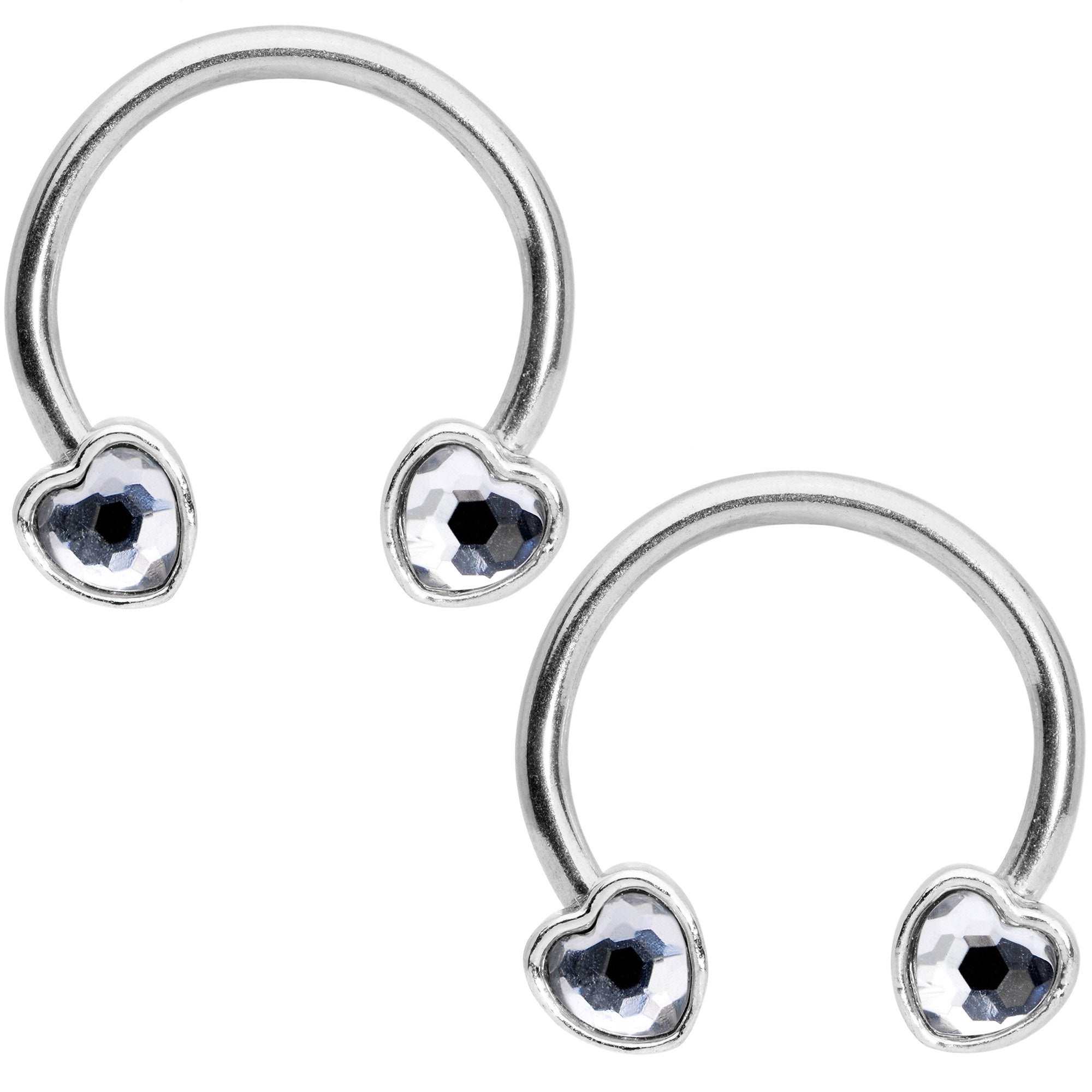 14 Gauge 9/16 Clear Gem Heart Horseshoe Nipple Ring Set