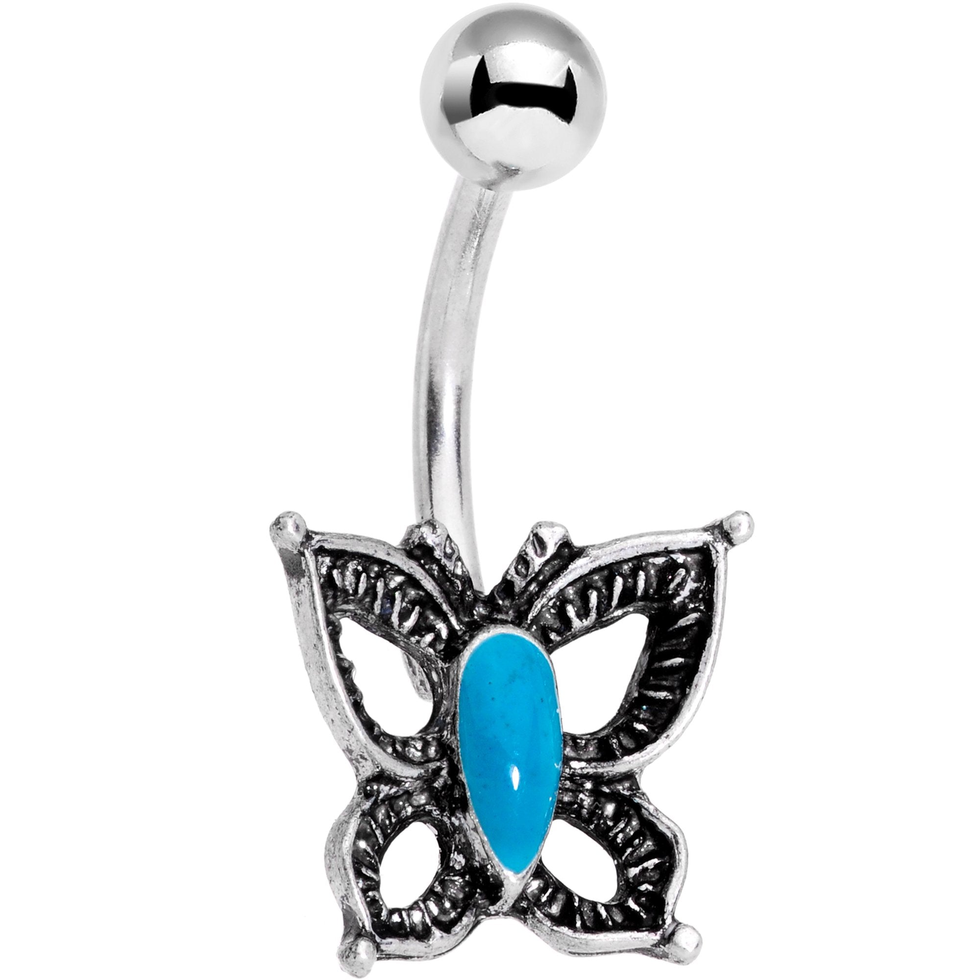 Faux Turquoise Southwestern Open Wing Butterfly Belly Ring