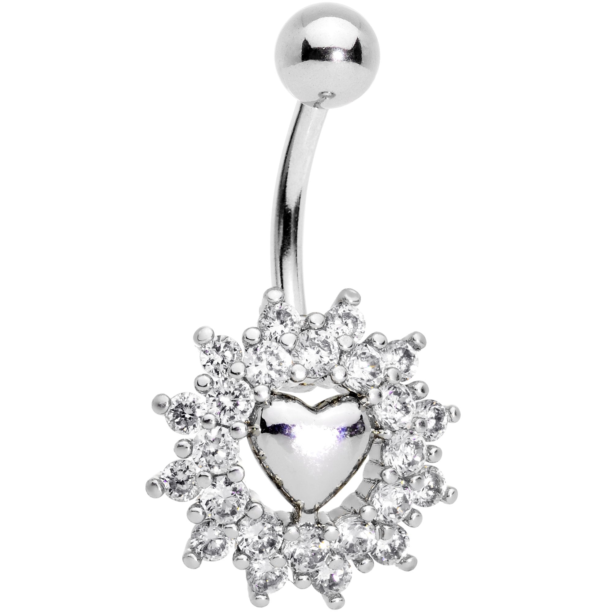 Clear Gem Valentines Day Sunburst Heart Belly Ring Set of 4