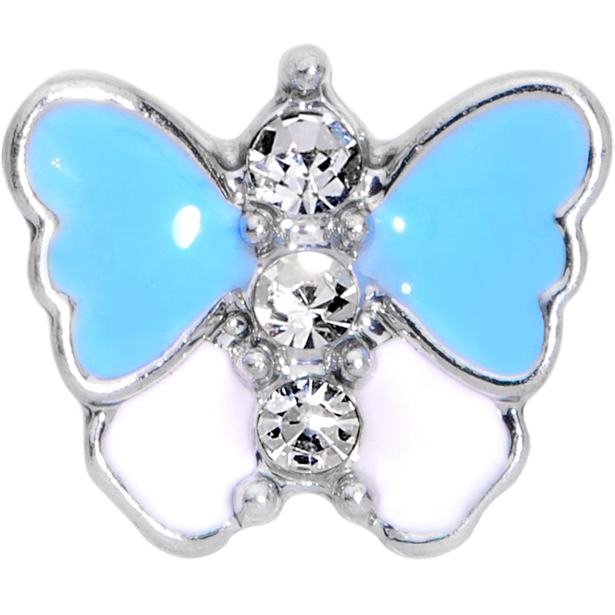 16 Gauge 1/4 Clear Gem Blue White Butterfly Cartilage Tragus Earring