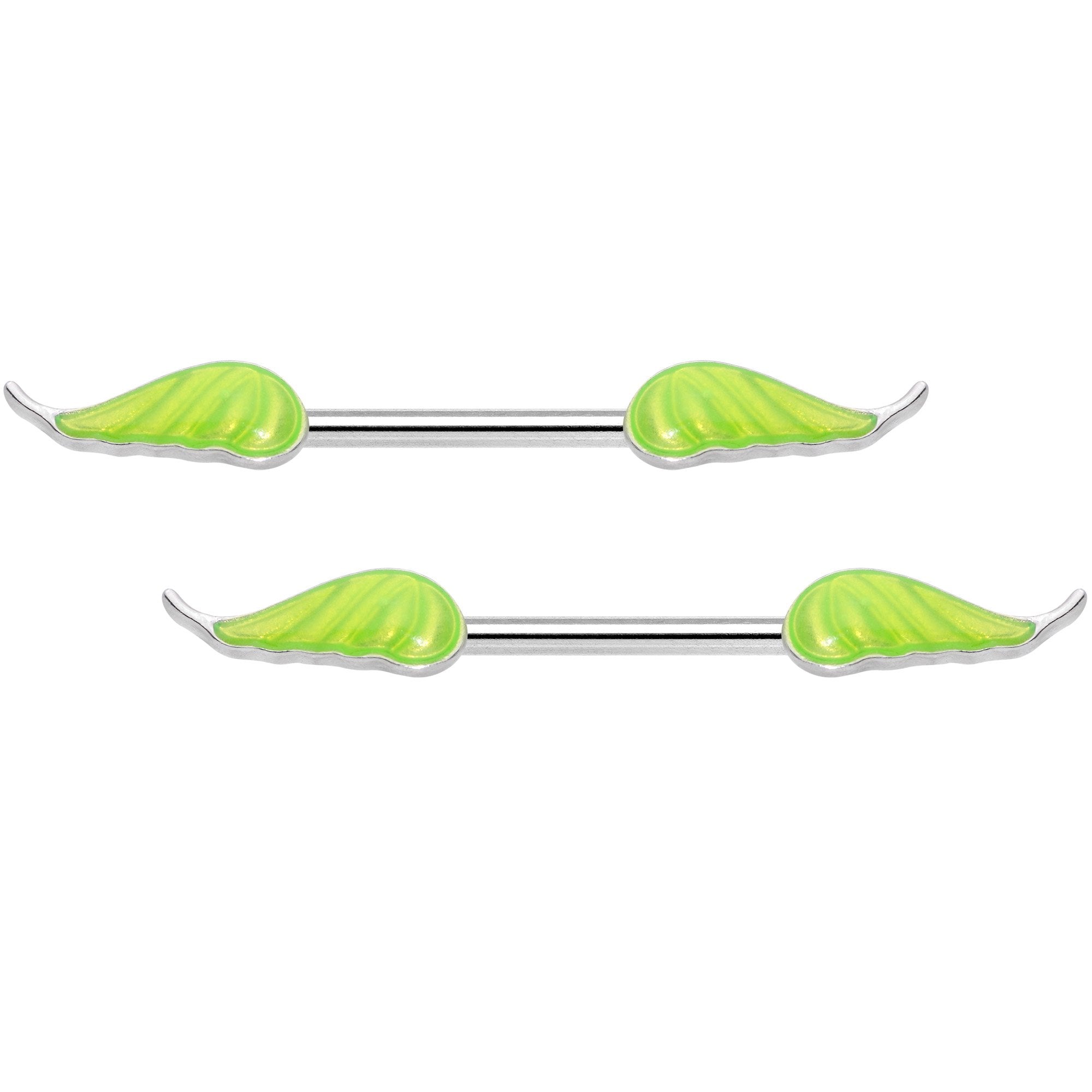 14 Gauge 9/16 Glow in the Dark Green Leaf Barbell Nipple Rings