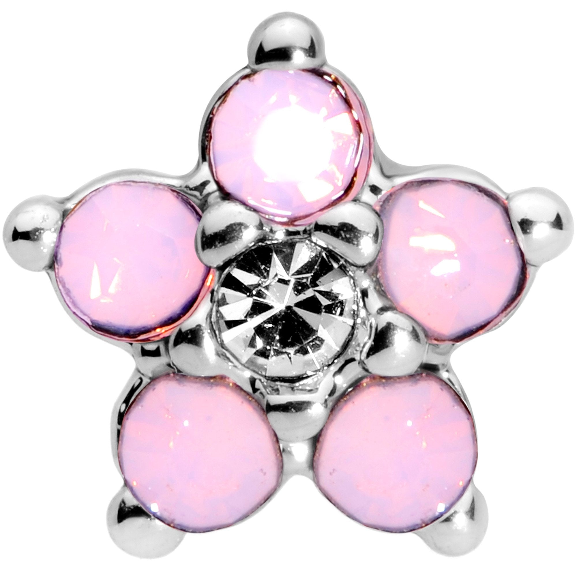 16 Gauge 5/16 CZ Gem Pink Faux Opal Flower Internally Threaded Labret