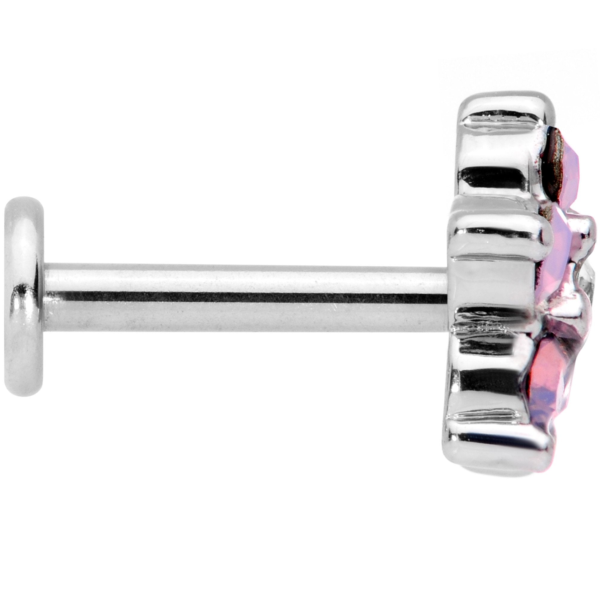 16 Gauge 5/16 CZ Gem Pink Faux Opal Flower Internally Threaded Labret