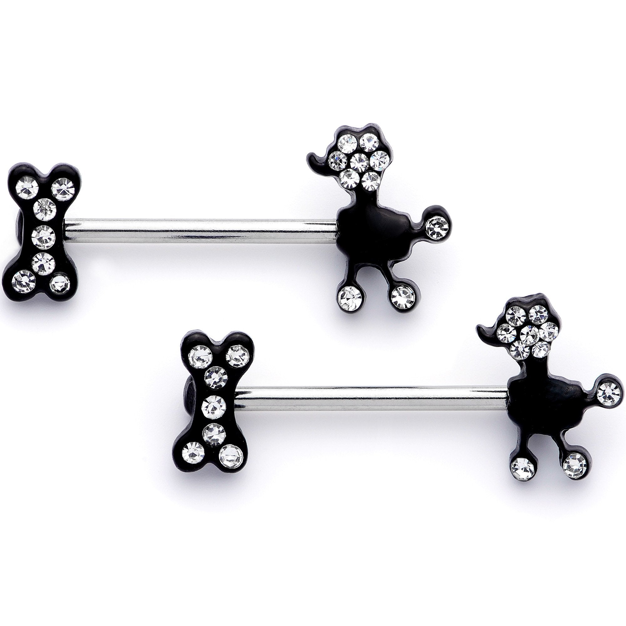 14 Gauge 9/16 Clear Gem Give a Dog a Bone Barbell Nipple Ring Set