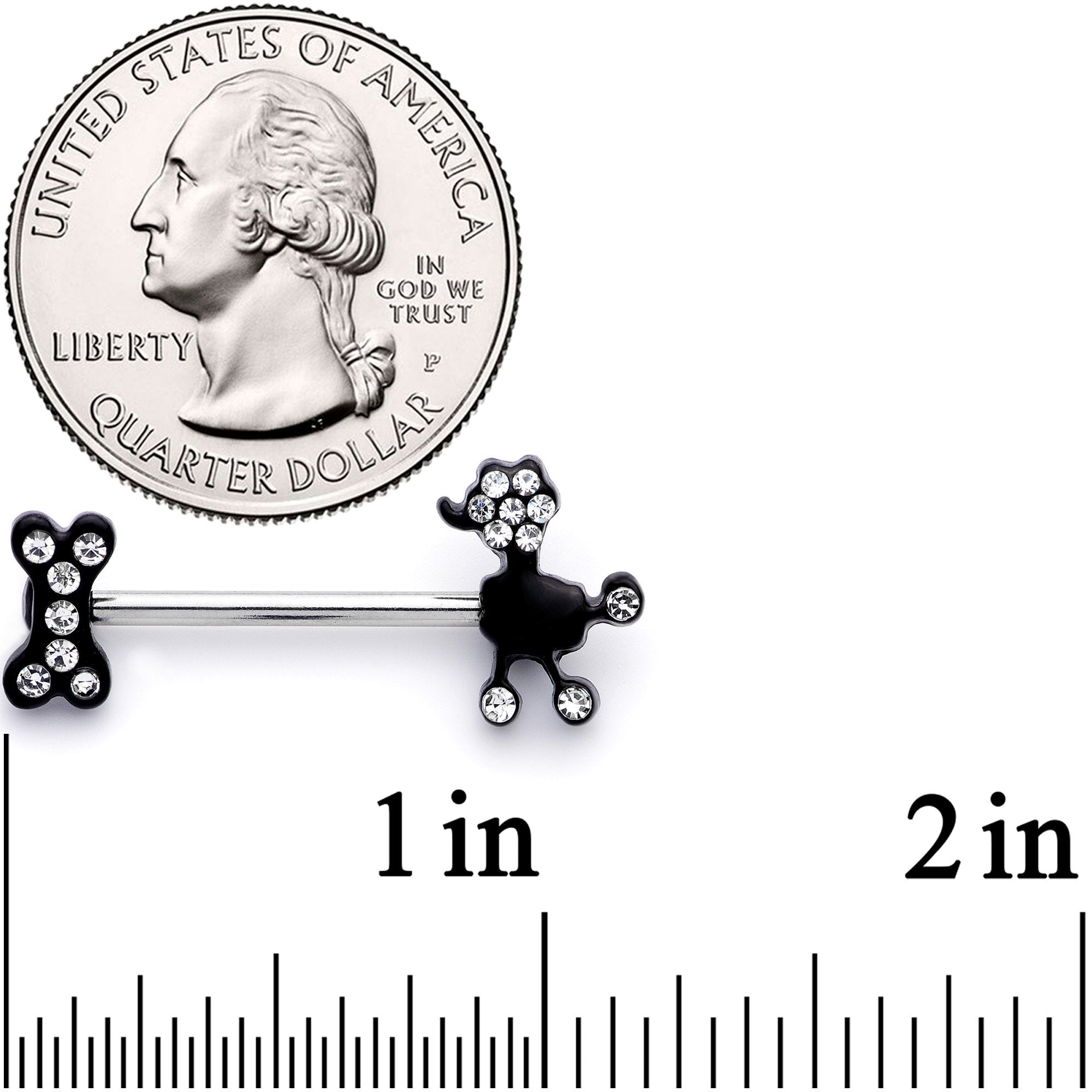 14 Gauge 9/16 Clear Gem Give a Dog a Bone Barbell Nipple Ring Set