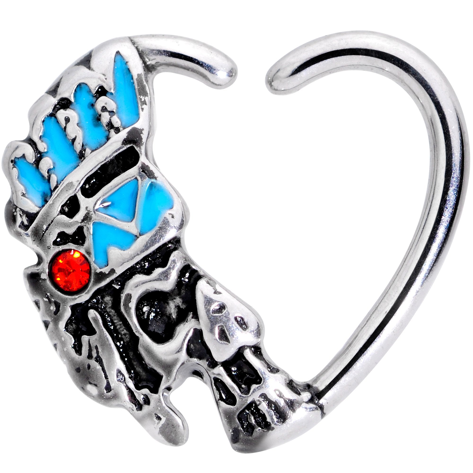 16 Gauge 3/8 Red Gem Warrior Headdress Right Heart Closure Ring