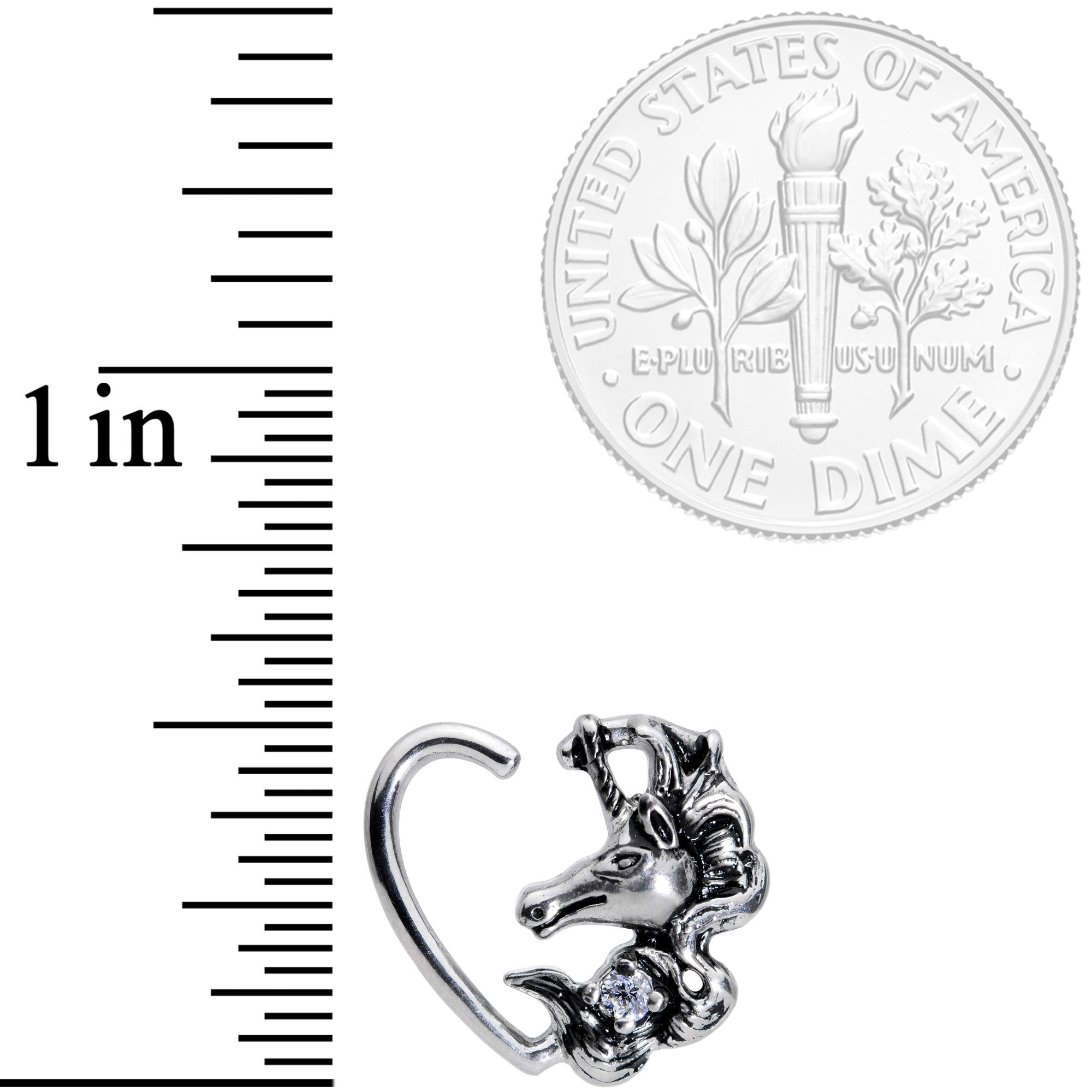 16 Gauge 3/8 Clear CZ Unicorn Left Heart Closure Ring