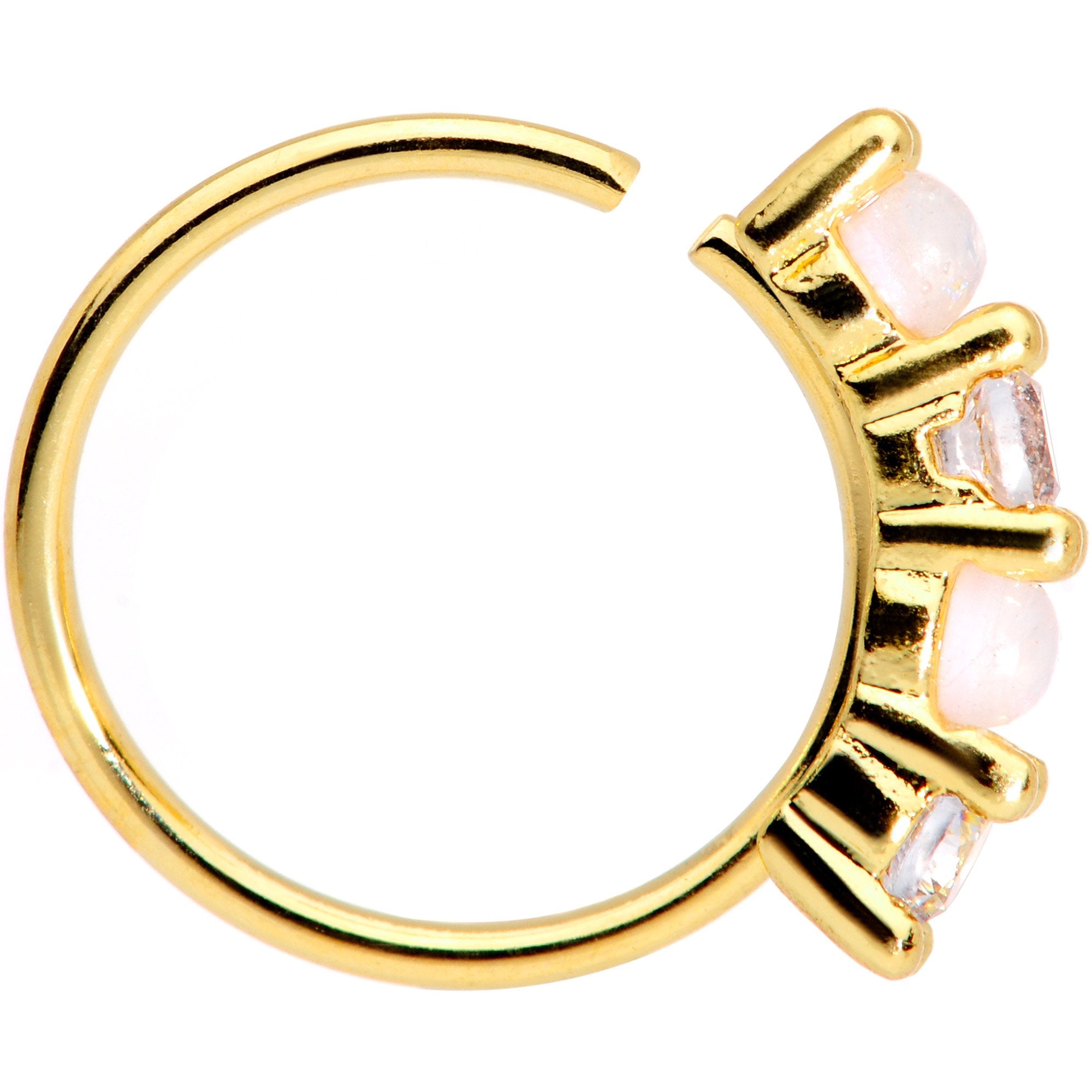 20 Gauge 5/16 White Faux Opal Gold Tone Seamless Circular Ring