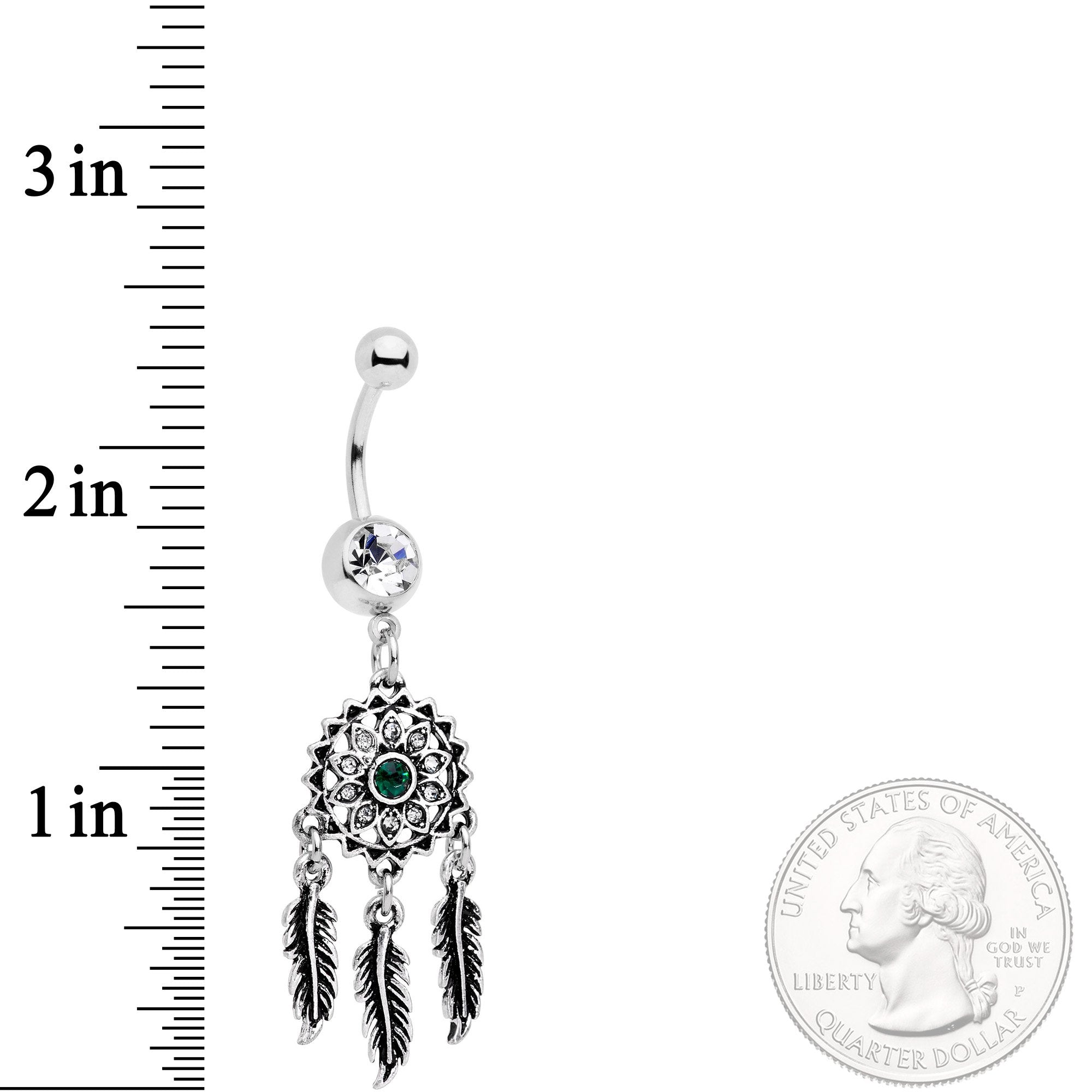 Clear Green Gem Floral Dreamcatcher Dangle Belly Ring