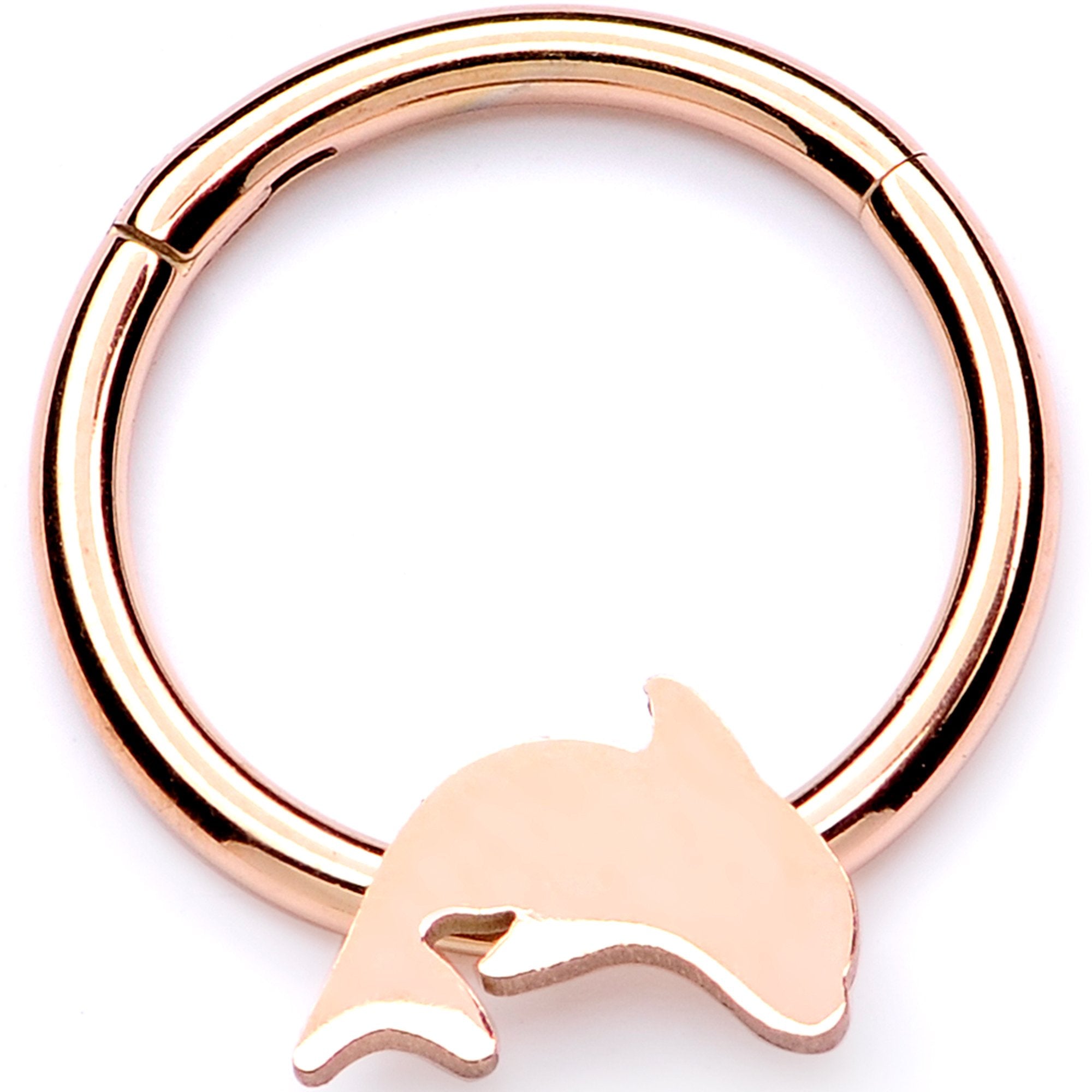 16 Gauge 3/8 Rose Gold Leaping Dolphin Hinged Segment Ring