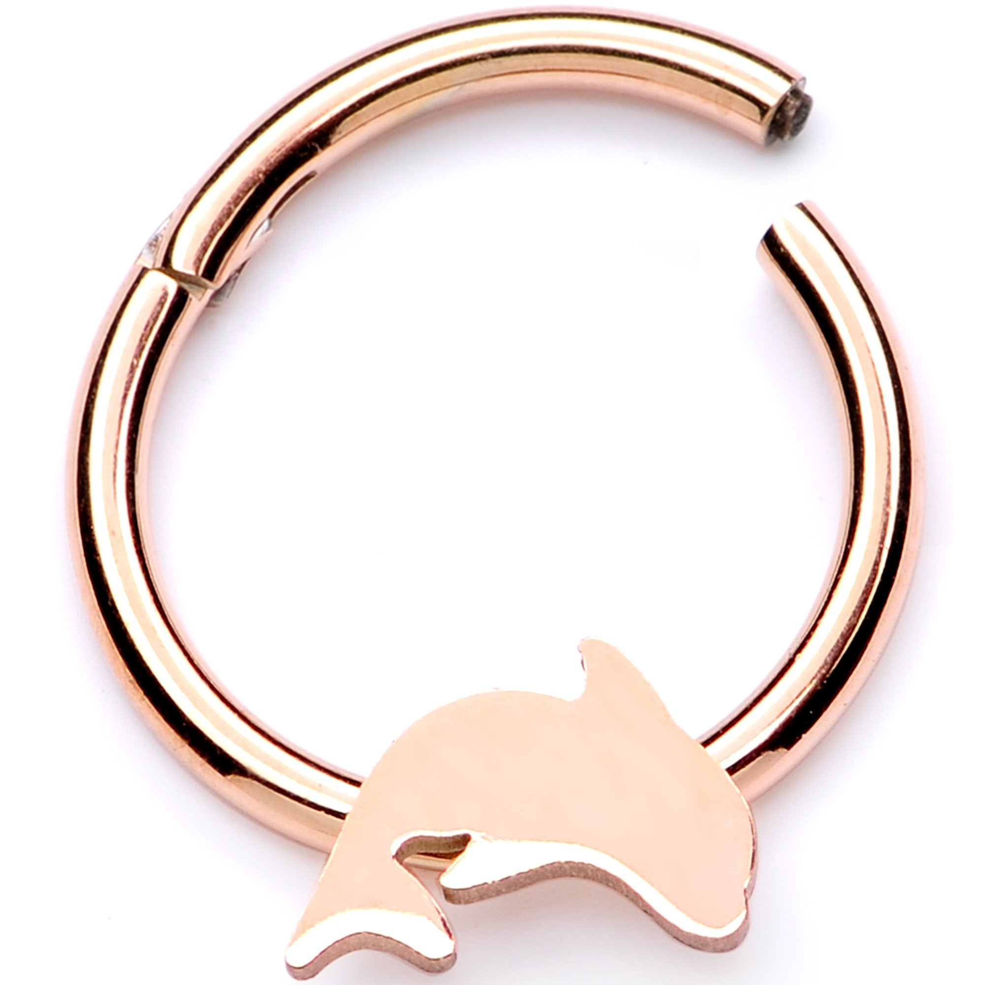 16 Gauge 3/8 Rose Gold Leaping Dolphin Hinged Segment Ring