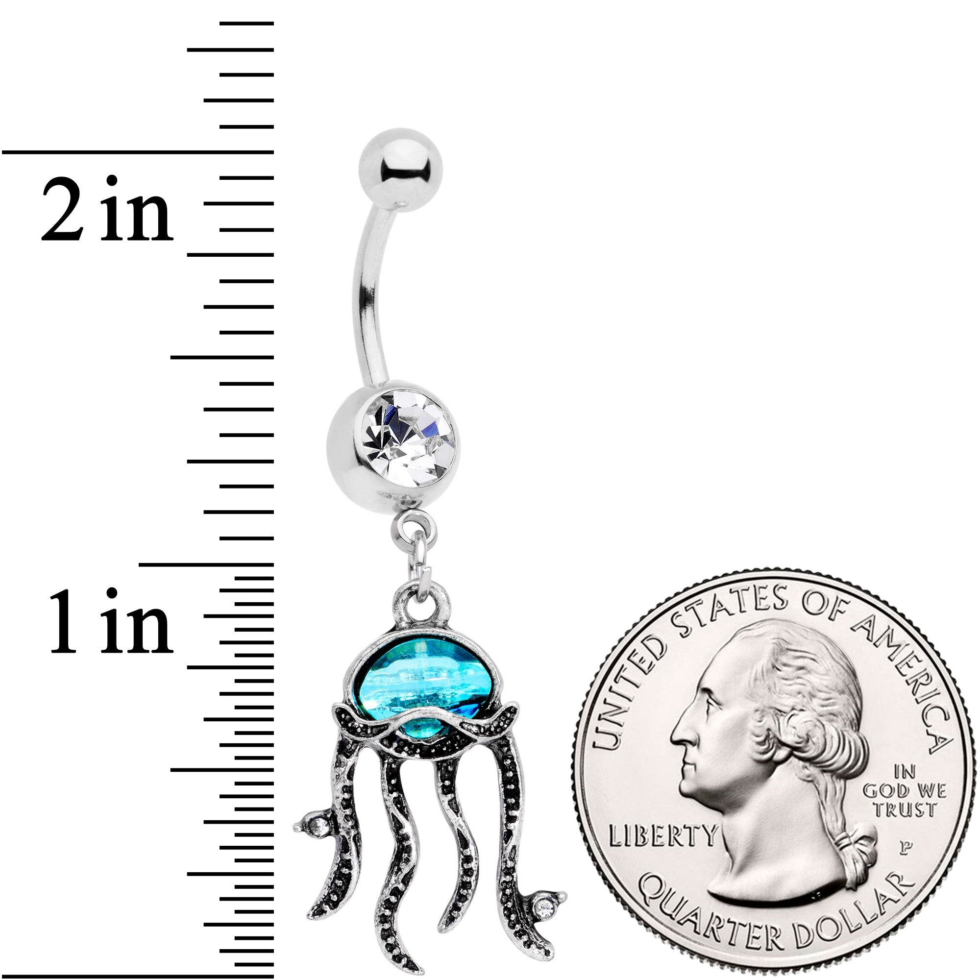 Clear Blue Gem Nautical Jaunty Jellyfish Dangle Belly Ring