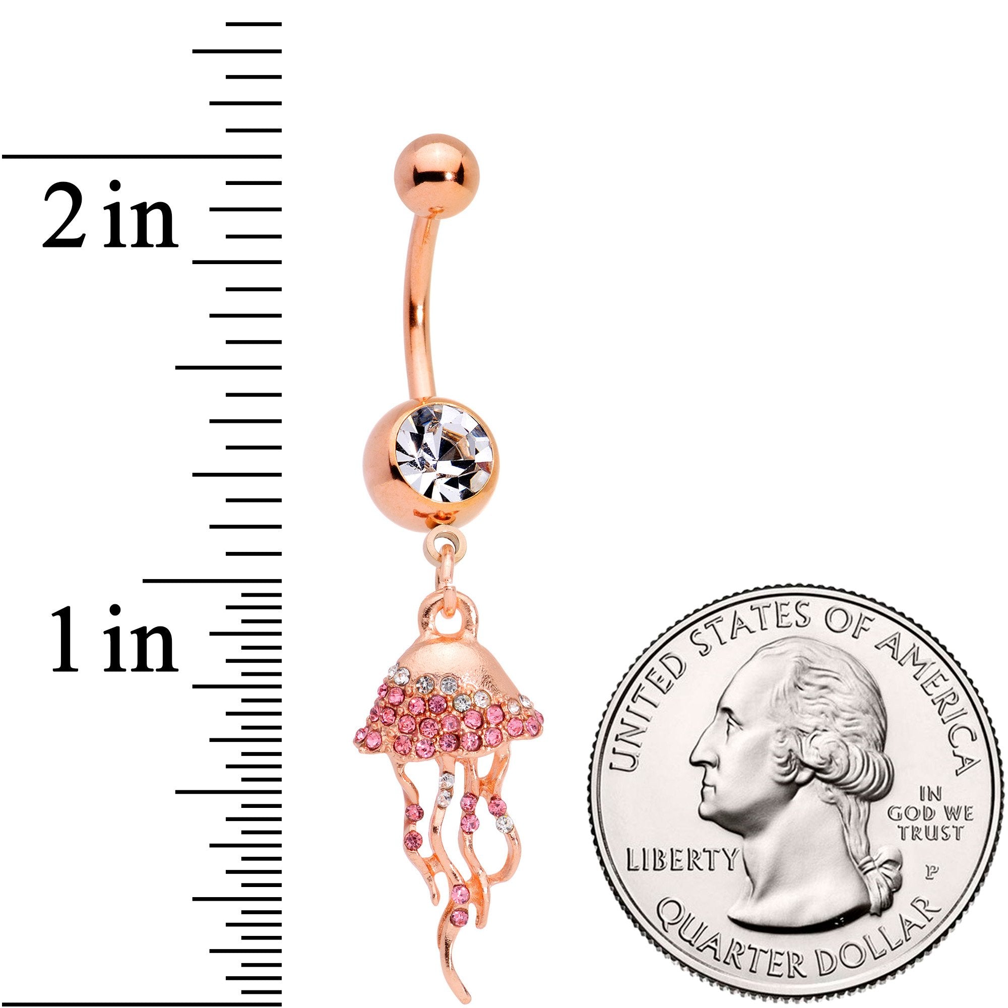 Clear Gem Rose Gold Tone Joyous Jellyfish Dangle Belly Ring