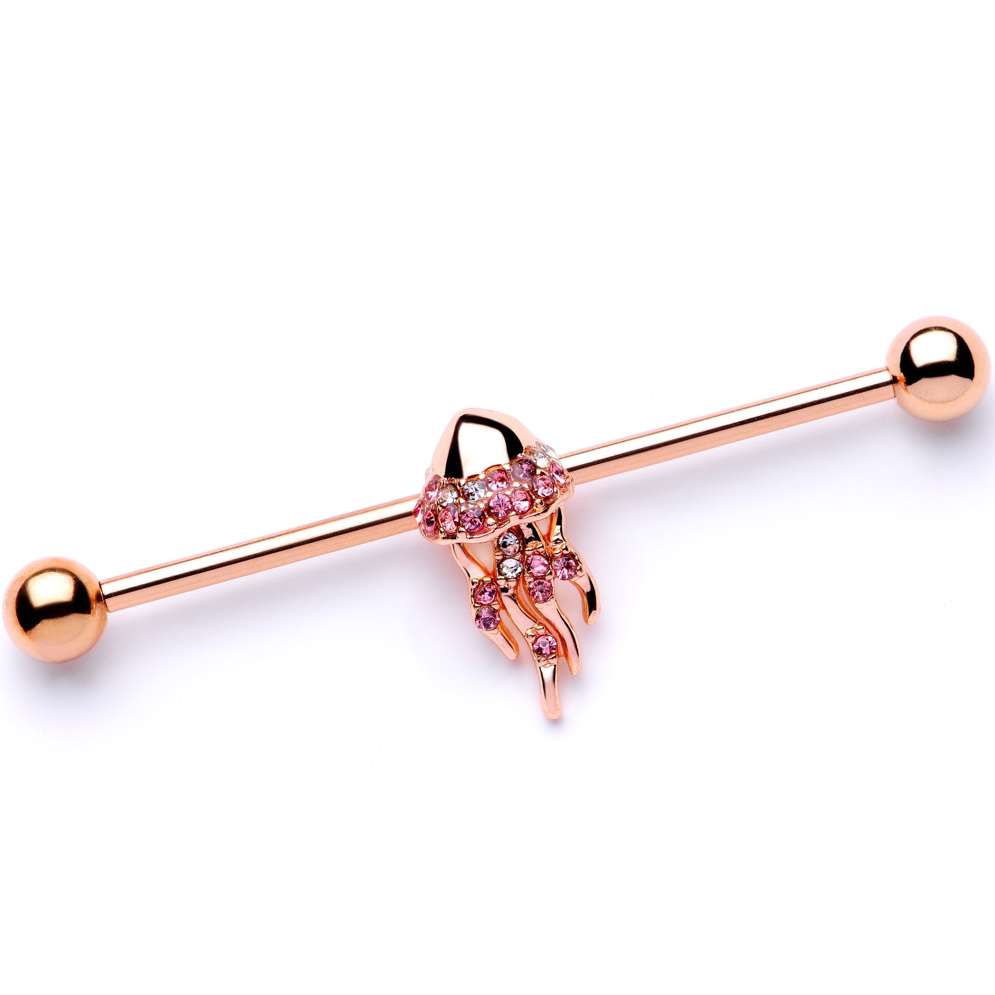 14 Gauge Clear CZ Gem Rose Gold Tone Jellyfish Industrial Barbell 38mm