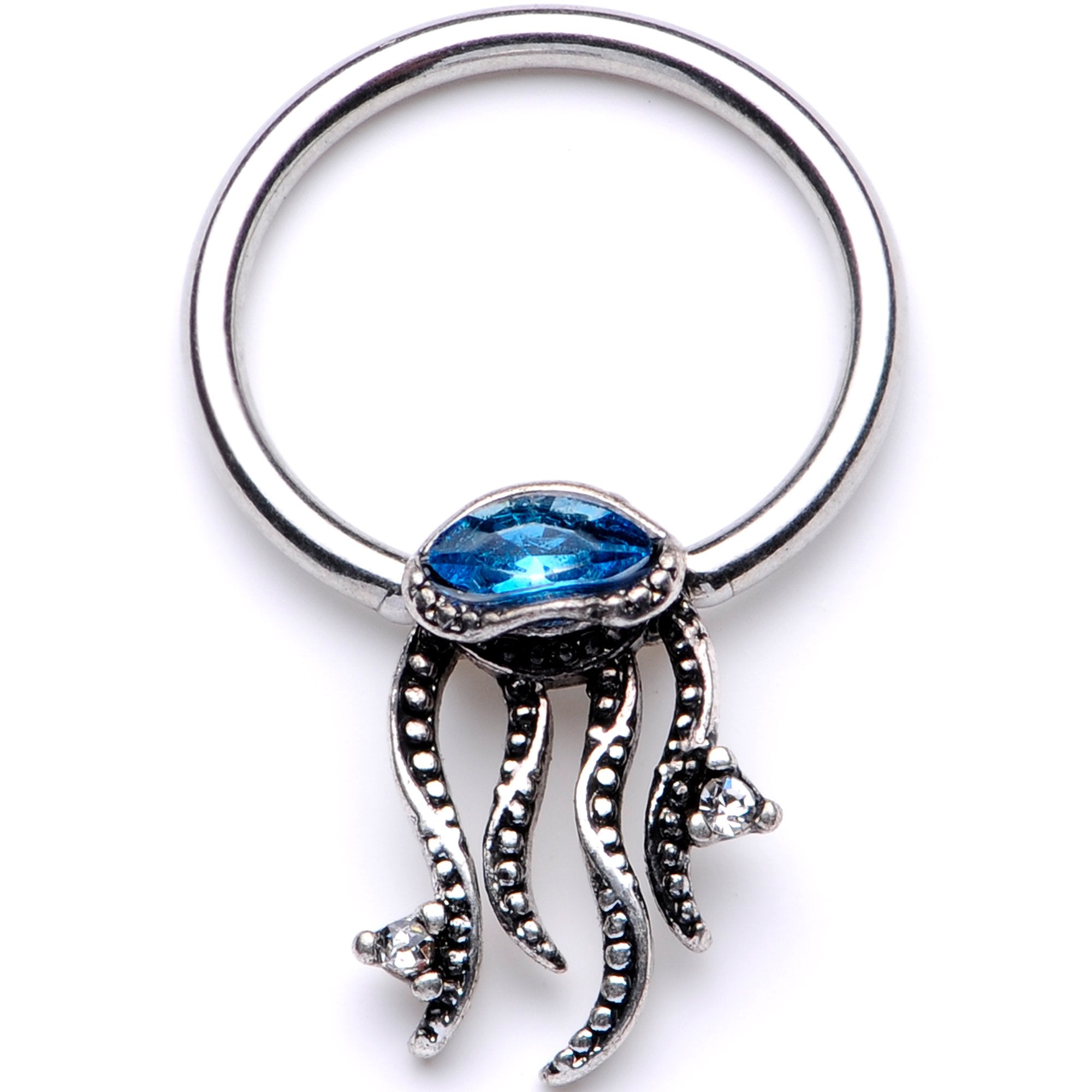 16 Gauge 3/8 Blue Gem Nautical Jellyfish BCR Captive Ring