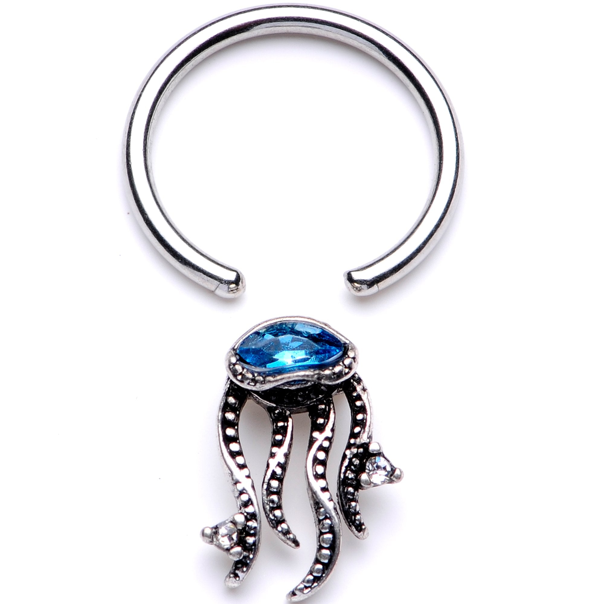 16 Gauge 3/8 Blue Gem Nautical Jellyfish BCR Captive Ring