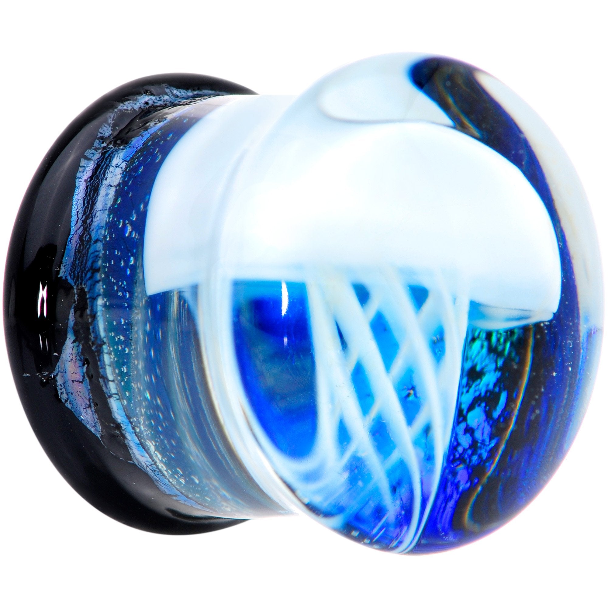 Blue White Glass Nautical Jellyfish Double Flare Plug Set