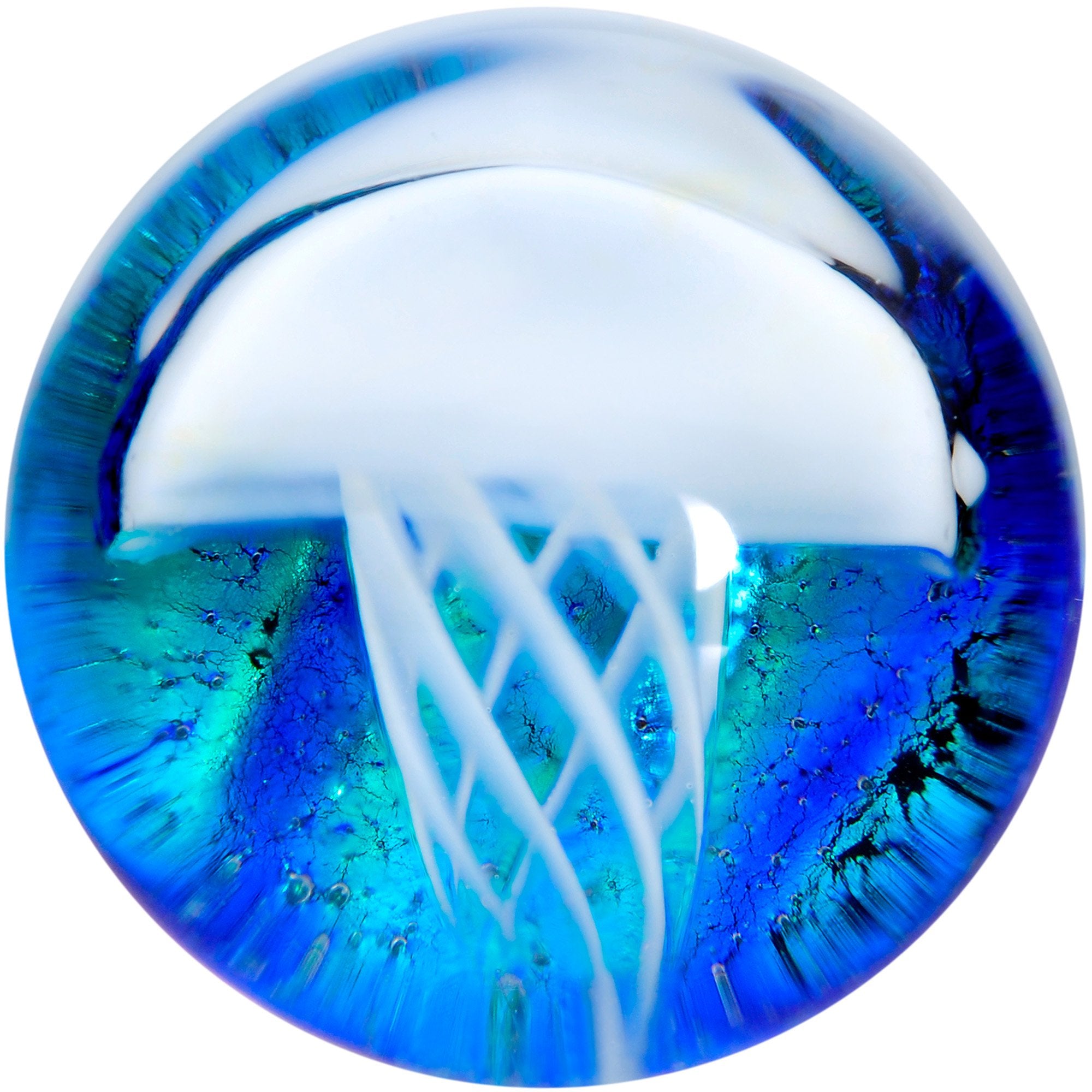 Blue White Glass Nautical Jellyfish Double Flare Plug Set