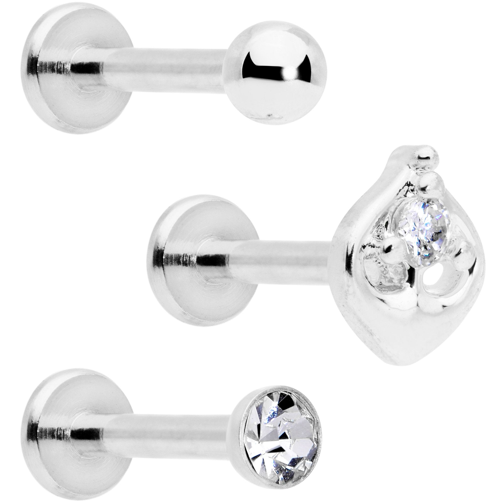 16 Gauge 5/16 Clear Gem Internally Threaded Labret Set