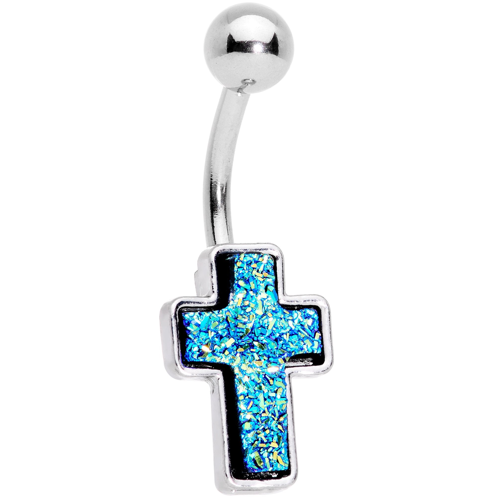 Clear Gem Blue Faux Druzy Cross Belly Ring Set of 4