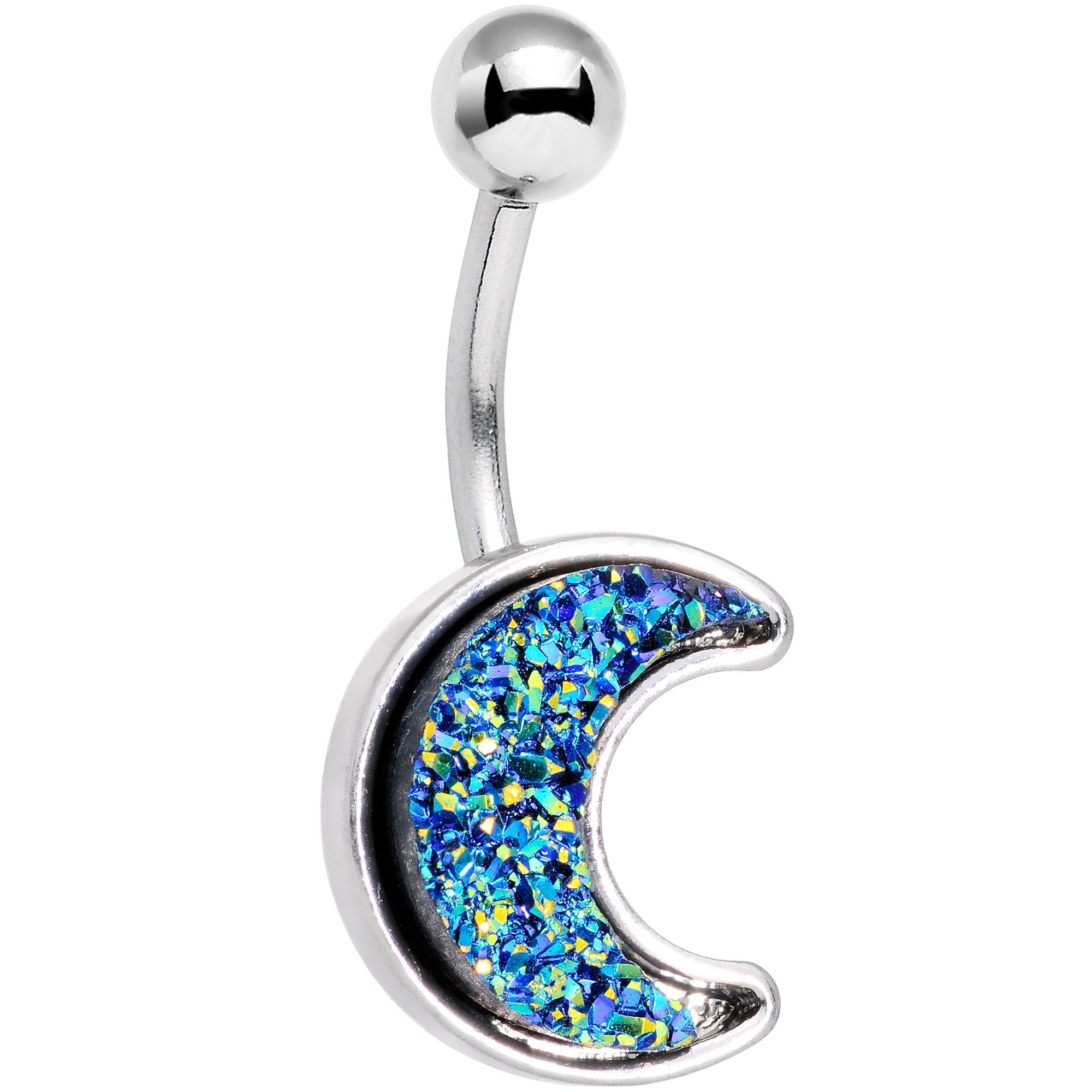 Clear Gem Blue Faux Druzy Crescent Moon Belly Ring Set