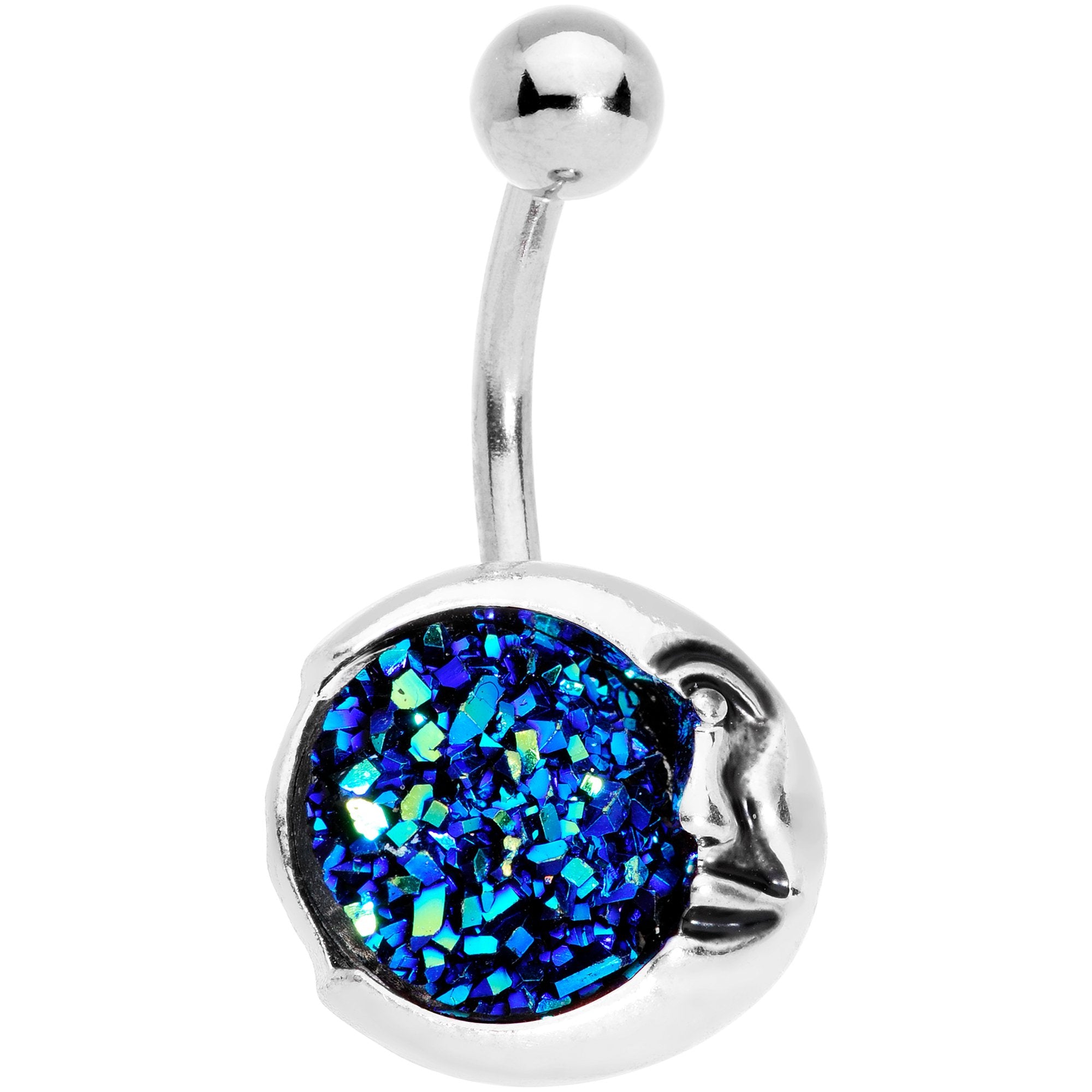 Clear Gem Blue Faux Druzy Peaceful Moon Belly Ring Set