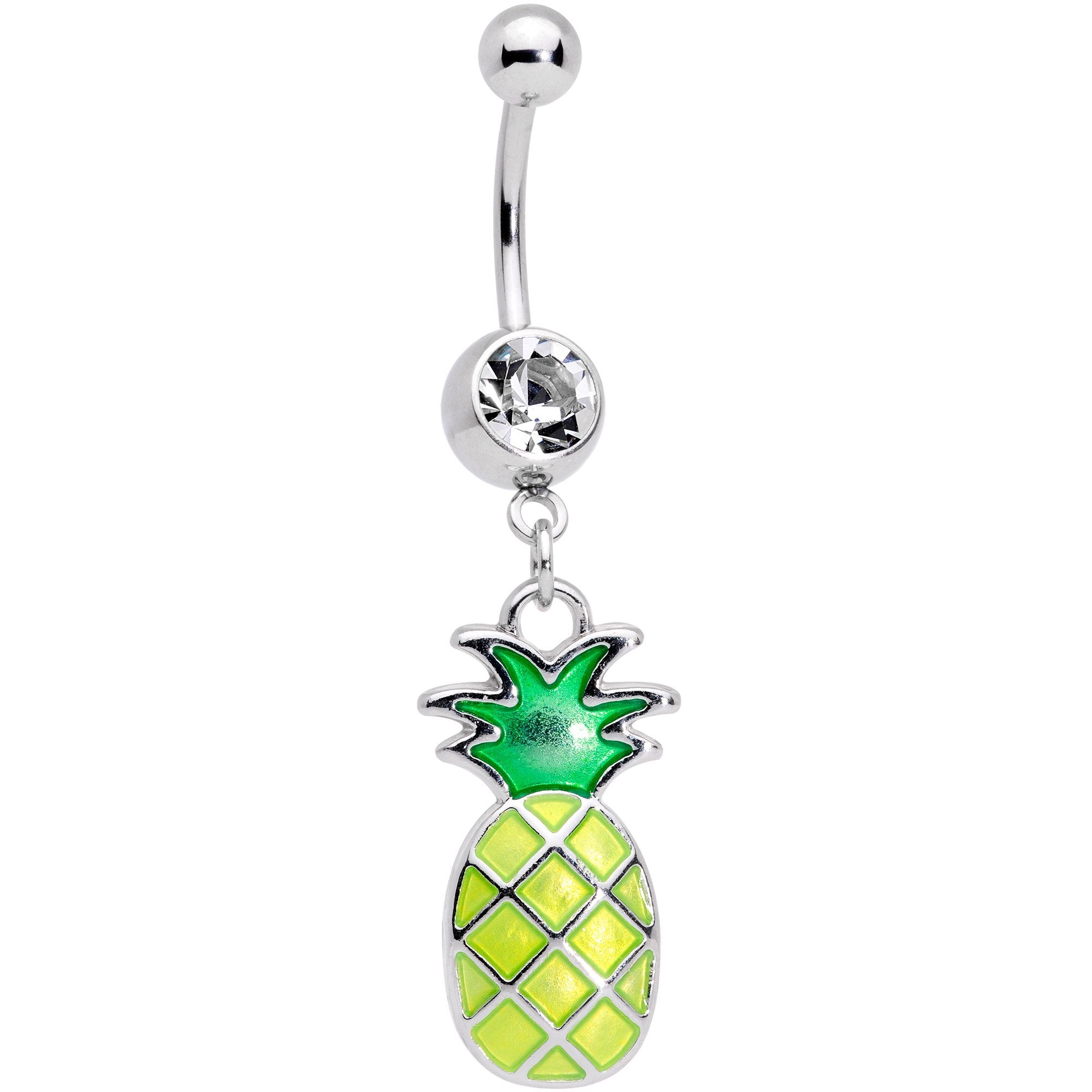 Clear Gem Glow in the Dark Green Tropical Pineapple Dangle Belly Ring