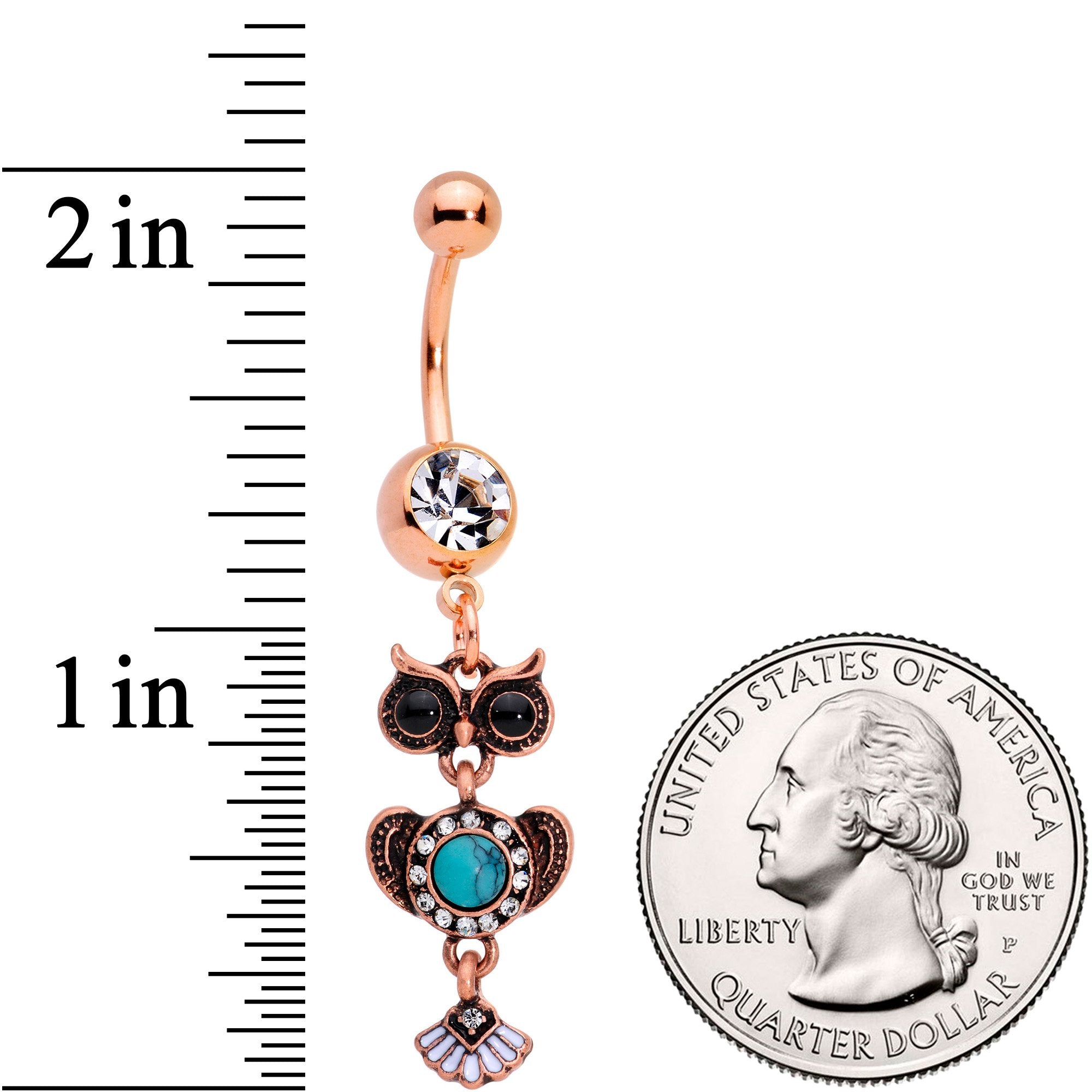 Faux Turquoise Rose Gold Tone Southwestern Wise Owl Dangle Belly Ring