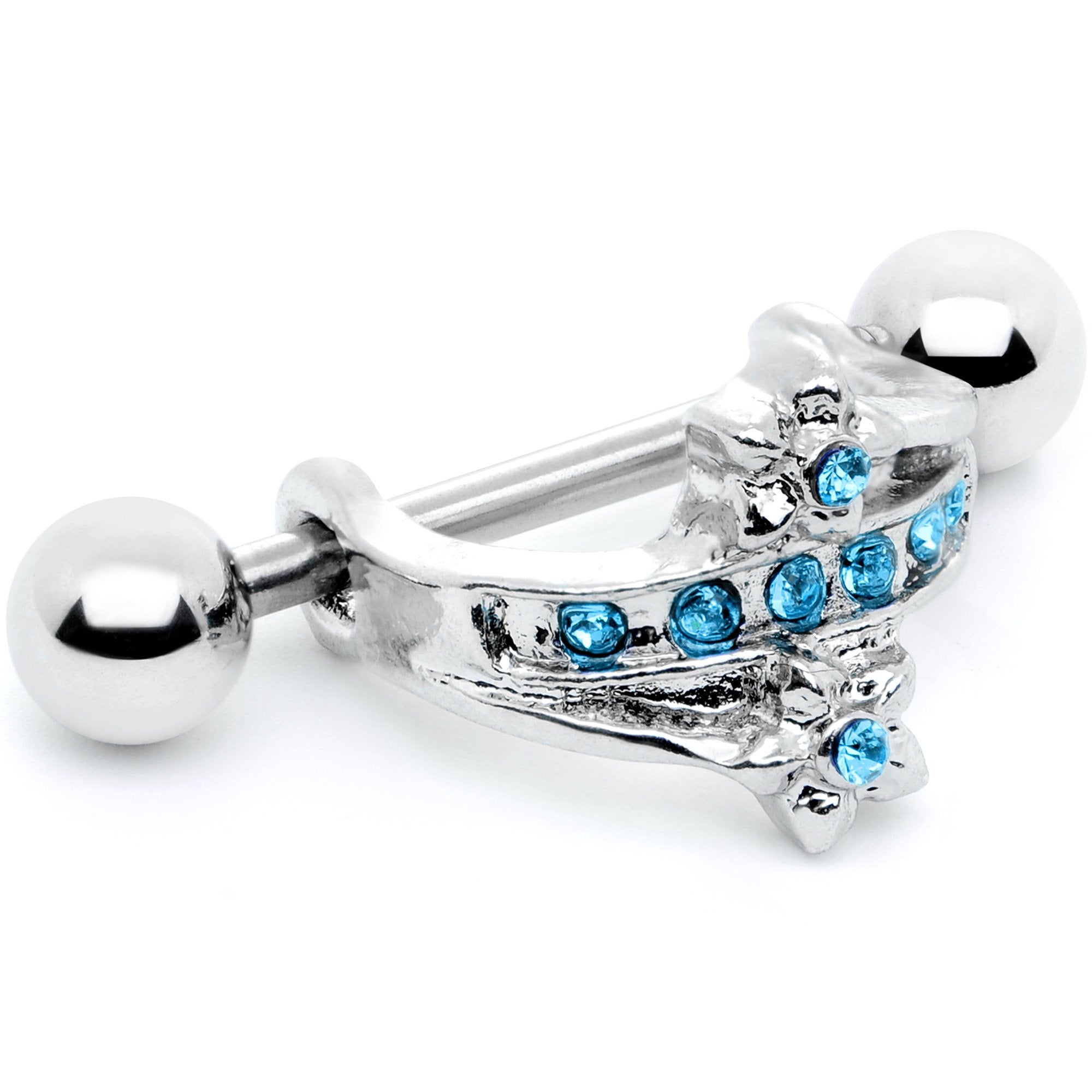 16 Gauge 1/2 Blue Gem Cross Crown Cartilage Cuff