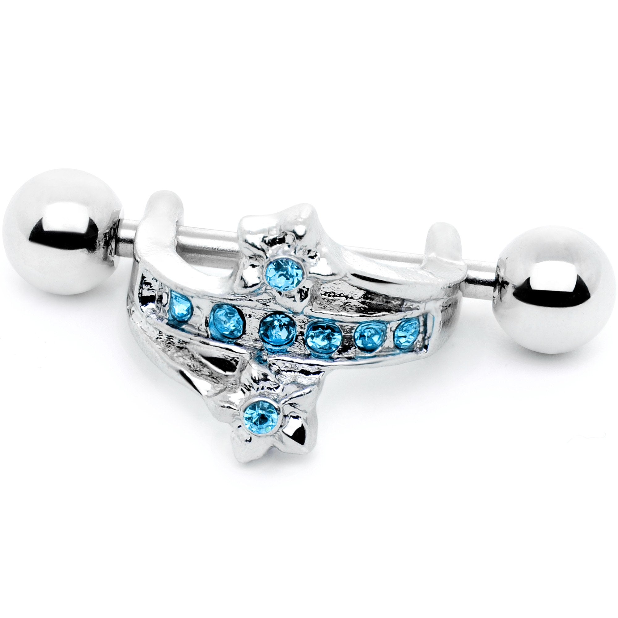 16 Gauge 1/2 Blue Gem Cross Crown Cartilage Cuff