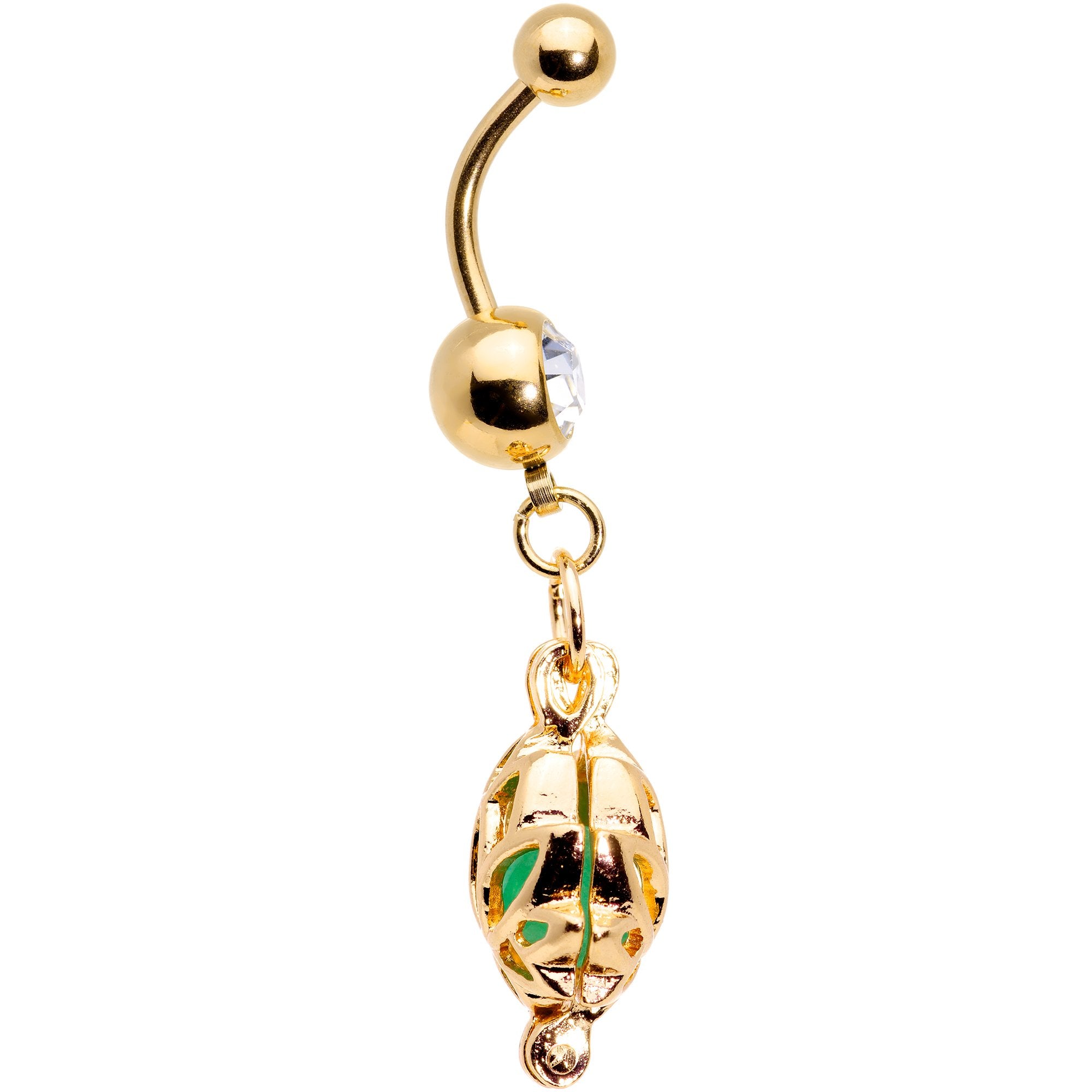 Clear Gem Gold Tone Glow in the Dark Lotus Flower Dangle Belly Ring