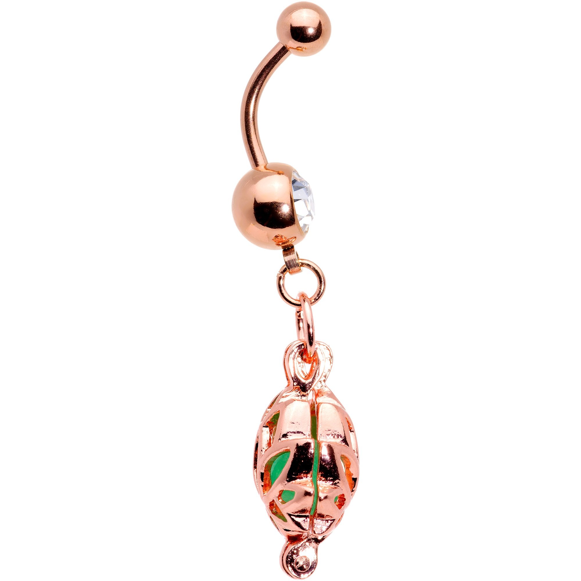 Clear Gem Rose Gold Tone Glow in the Dark Lotus Flower Dangle Belly Ring