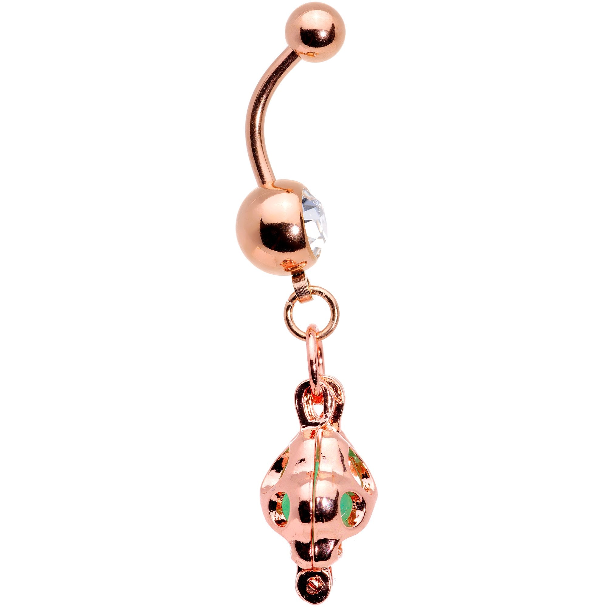 Clear Gem Rose Gold Tone Glow in the Dark Paw Print Dangle Belly Ring