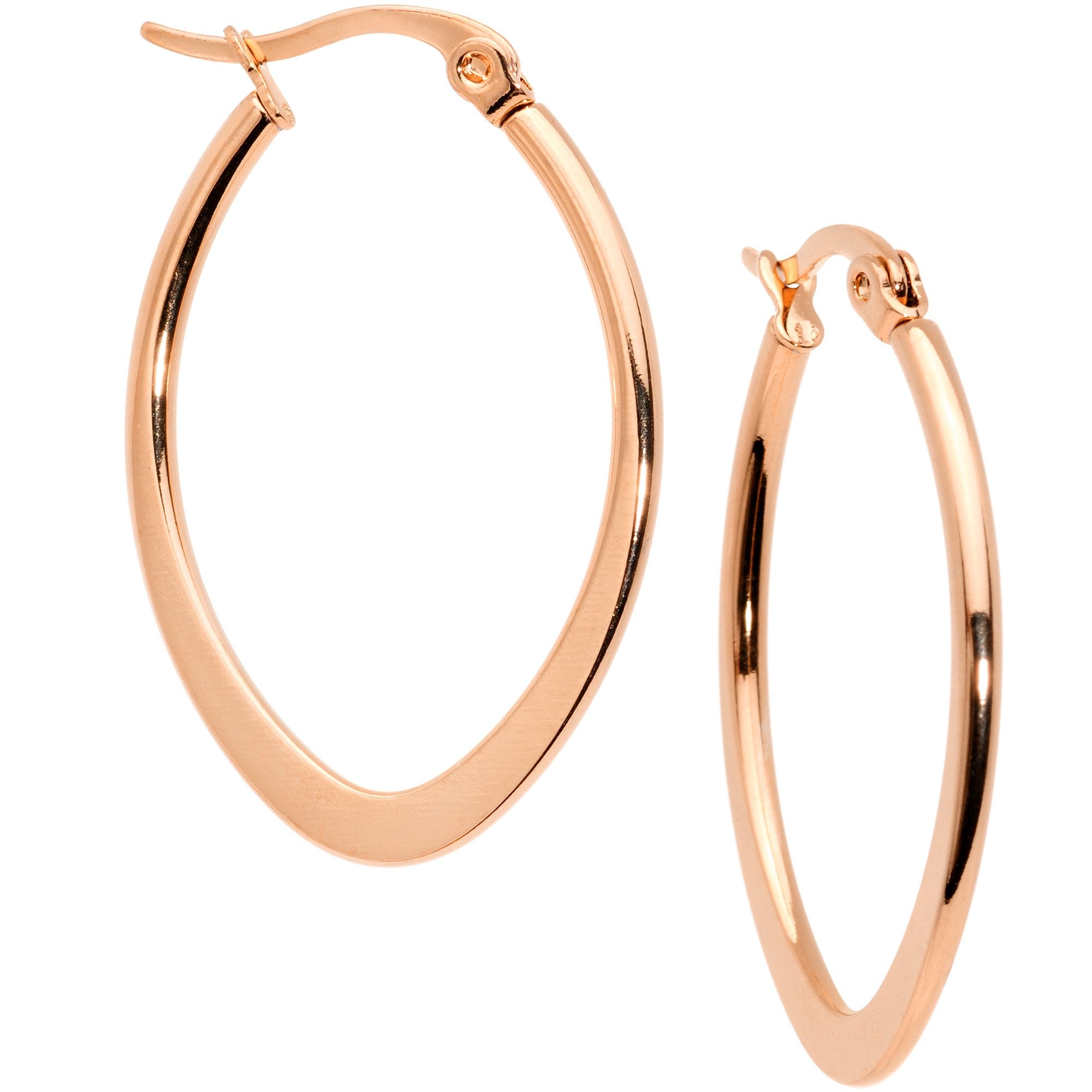 30mm Rose Gold Tone PVD Stainless Steel Oval Hoop Earrings