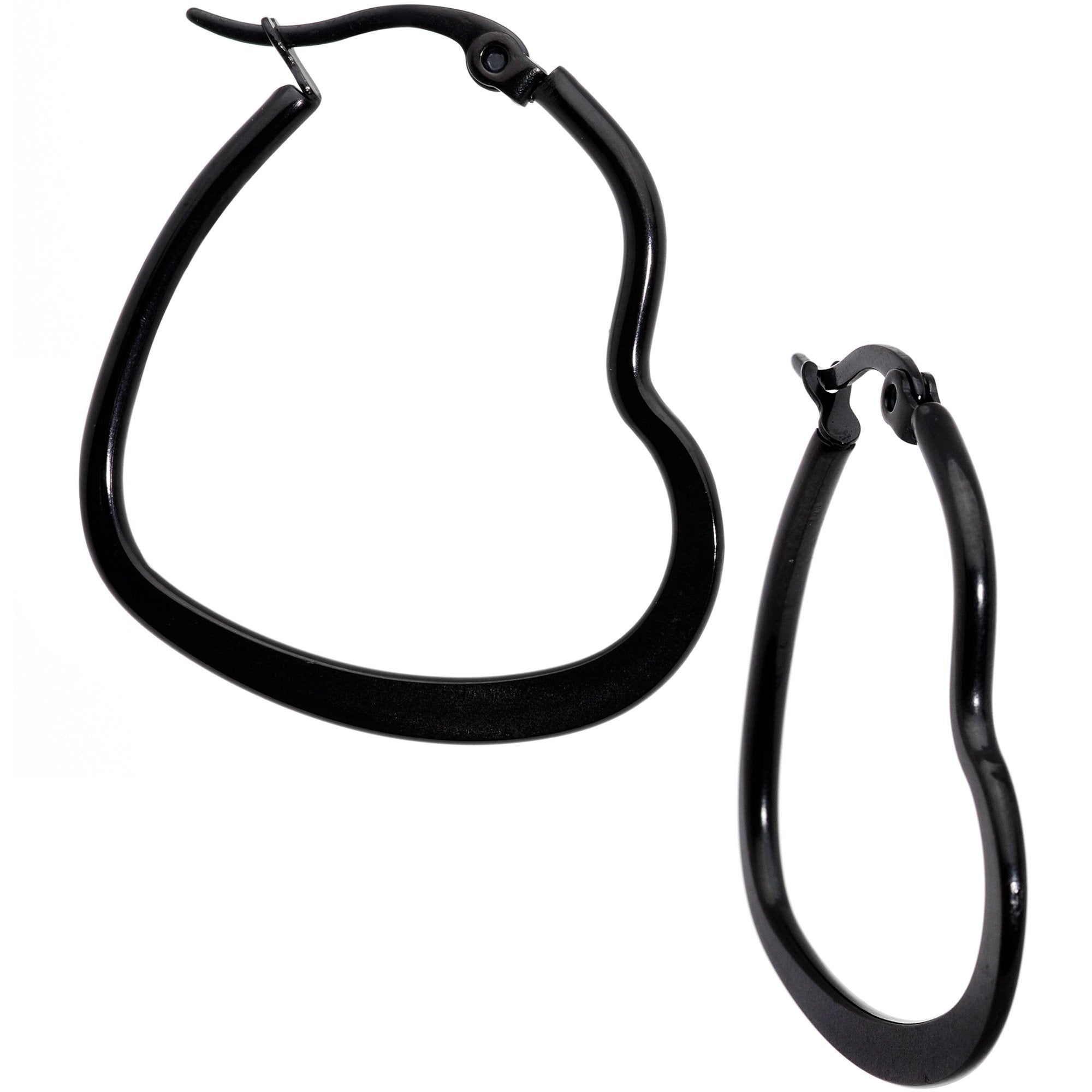 30mm Black Tone PVD Stainless Steel Heart Hoop Earrings