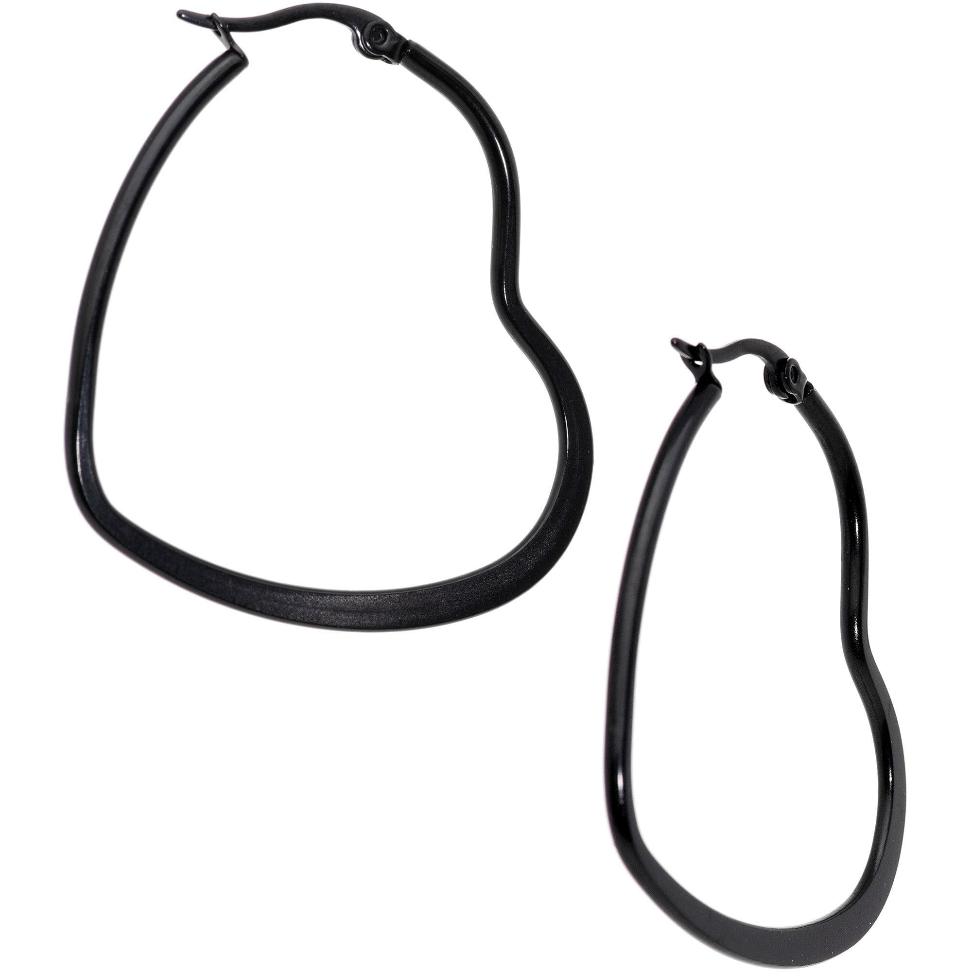 40mm Black Tone PVD Stainless Steel Heart Hoop Earrings