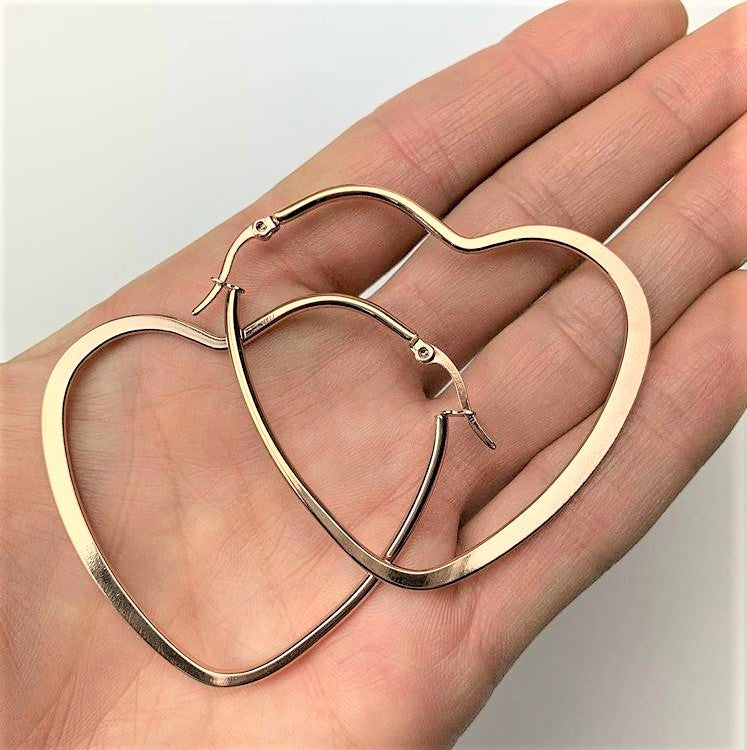 40mm Gold Tone PVD Stainless Steel Heart Hoop Earrings