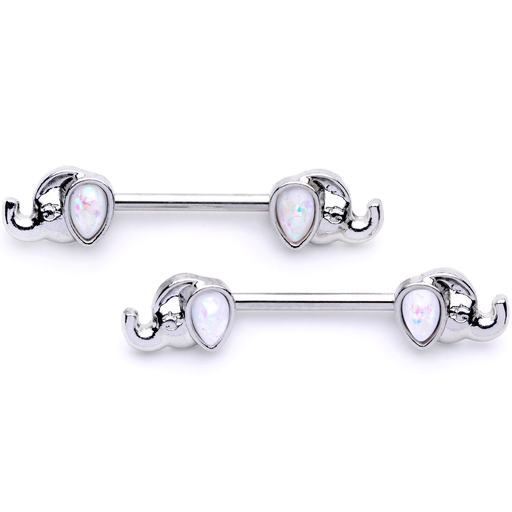 14 Gauge White Faux Opal Elephant BCR Barbell Nipple Ring Set of 4