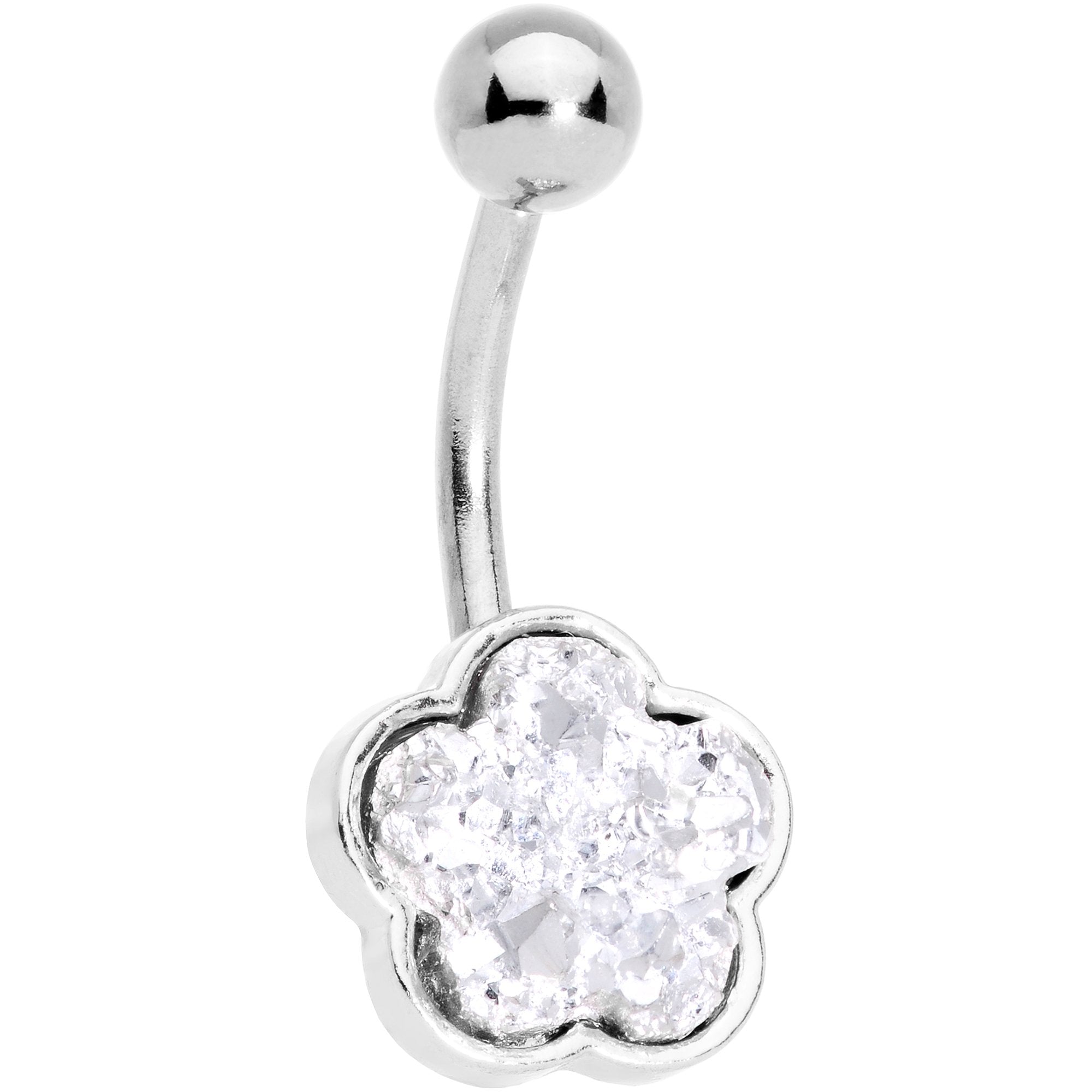 Clear Gem White Faux Druzy Flower Belly Ring Set of 4