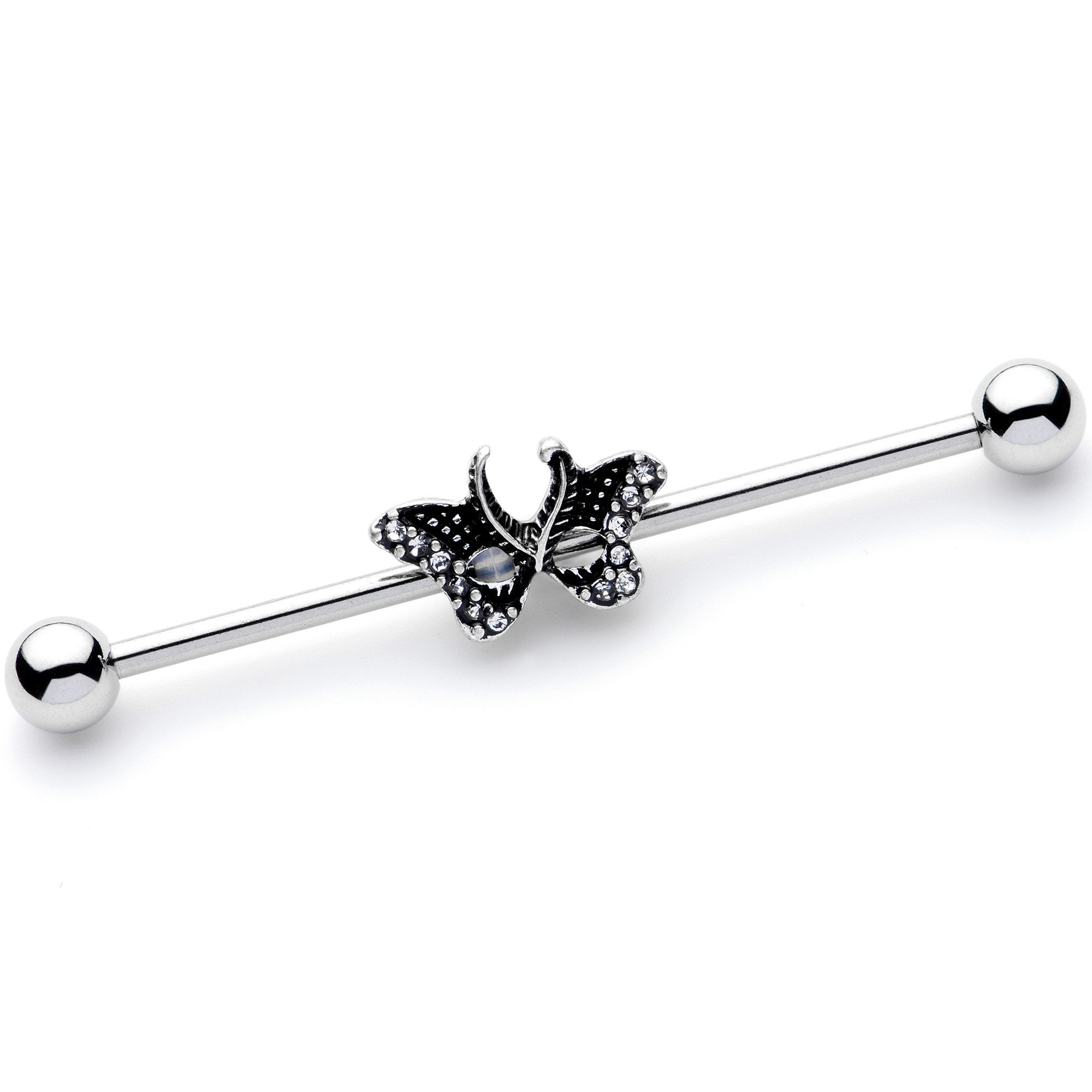 14 Gauge Clear Gem Catch That Butterfly Industrial Barbell 38mm