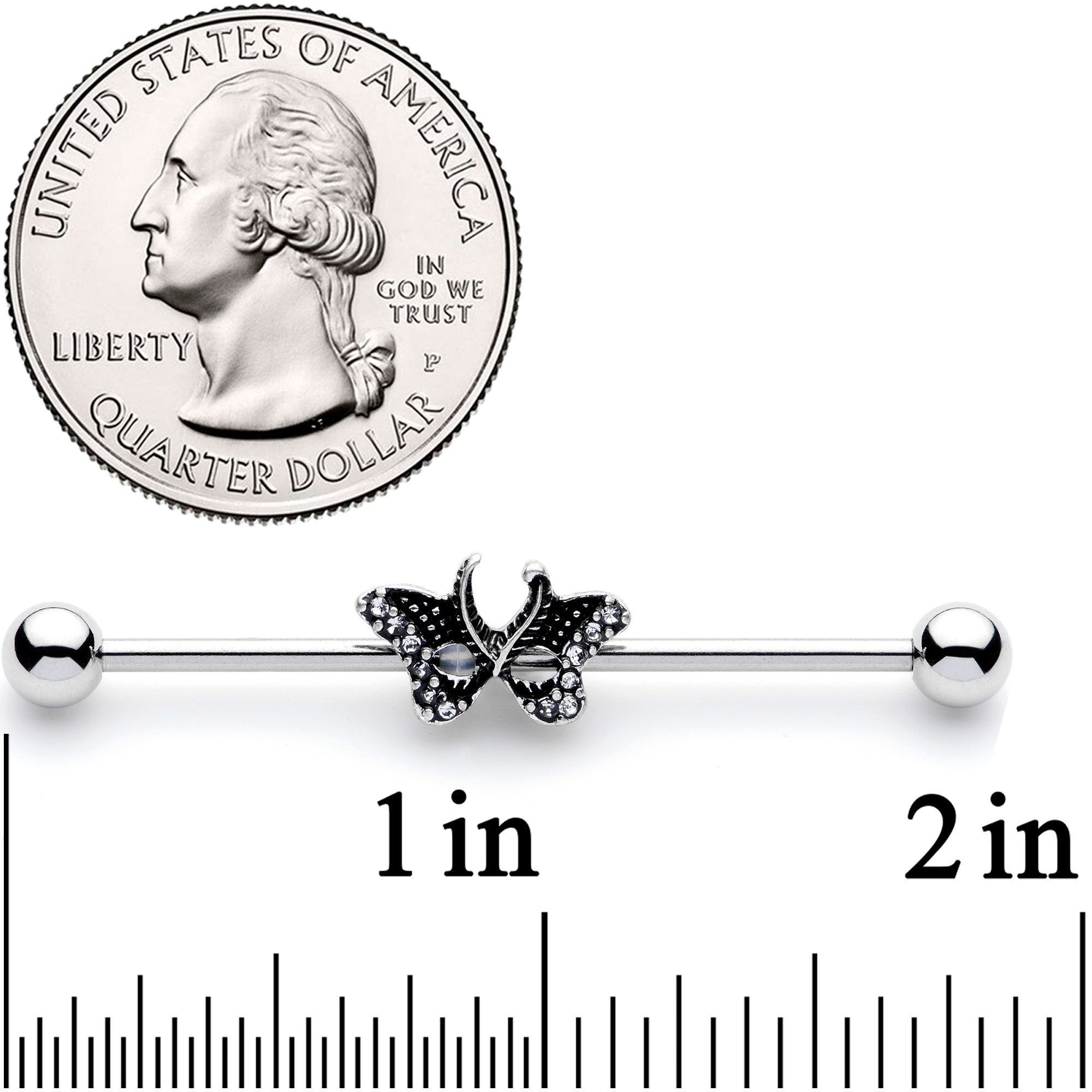 14 Gauge Clear Gem Catch That Butterfly Industrial Barbell 38mm