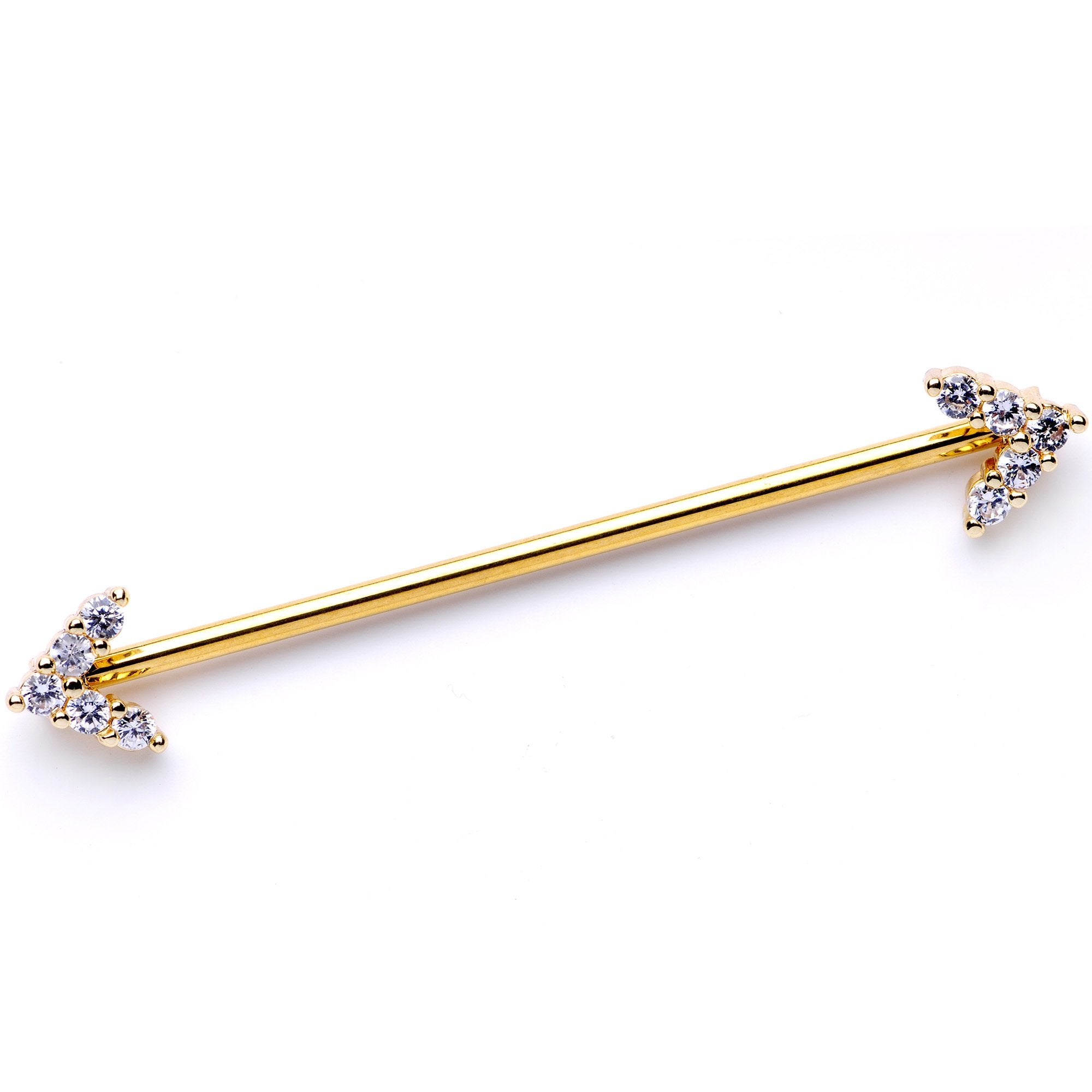 14 Gauge Clear Gem Gold Tone Arrows Point Industrial Barbell 38mm