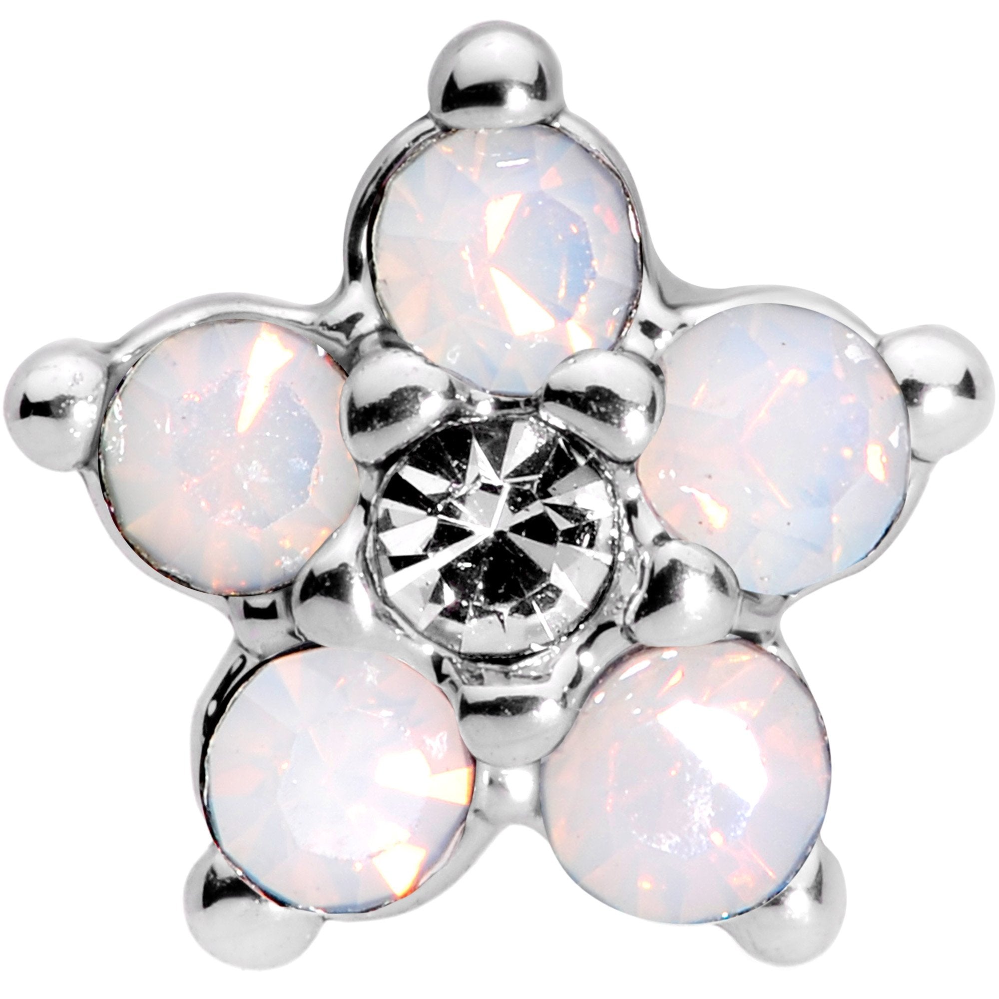 16 Gauge 5/16 White Faux Opal Internally Threaded Flower Labret