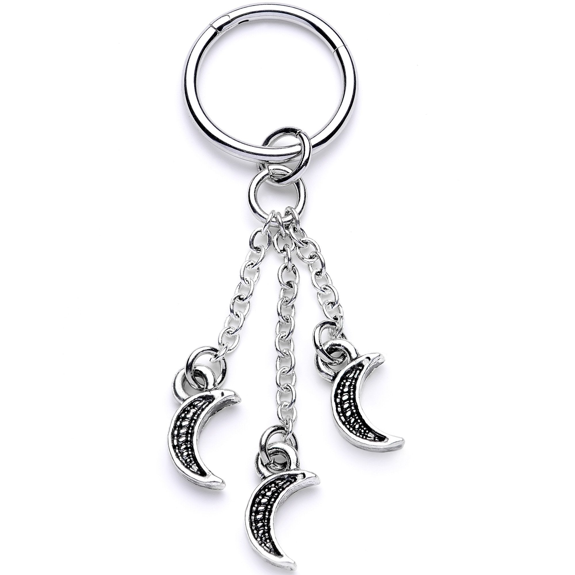 16 Gauge 3/8 Triple Crescent Moon Dangle Hinged Segment Ring