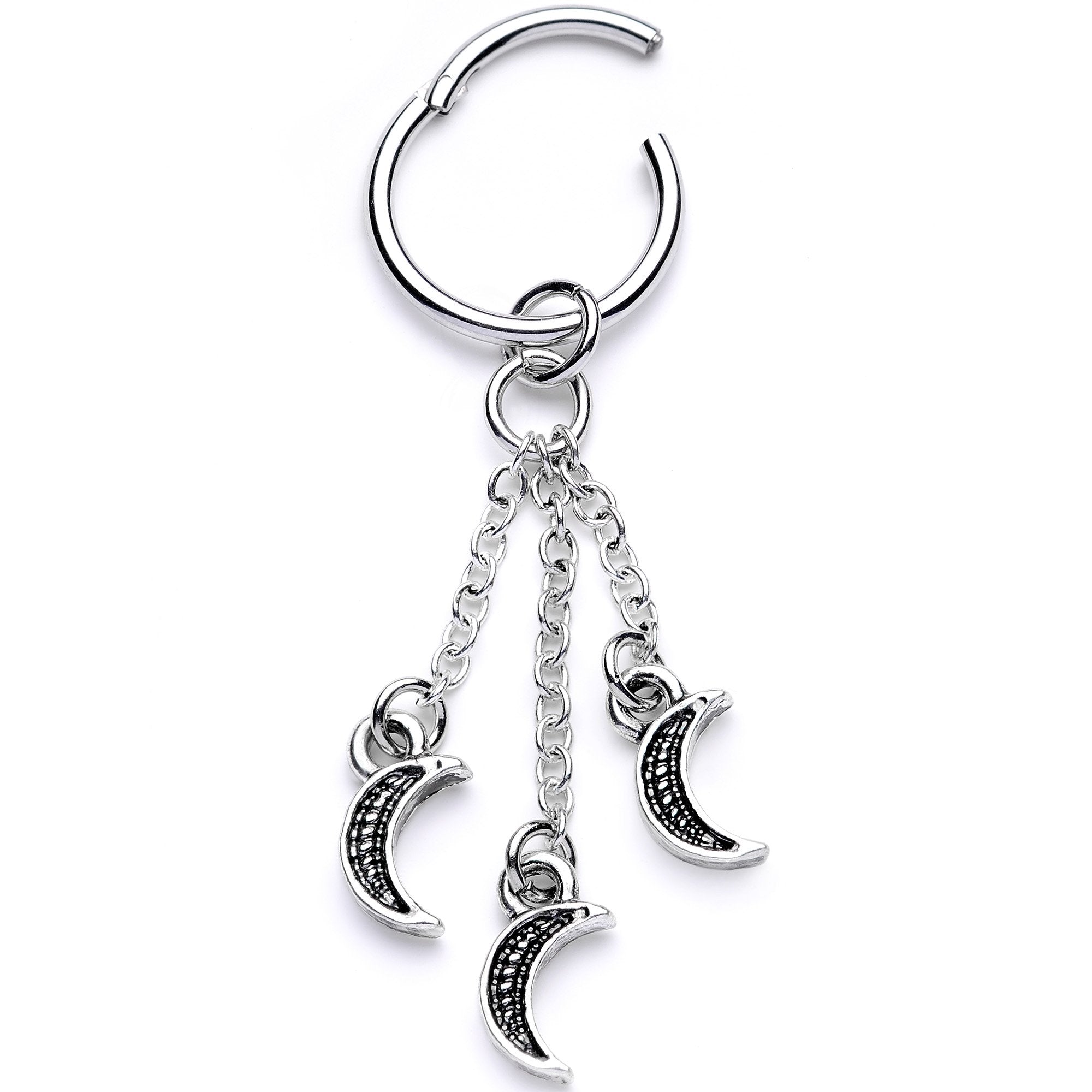 16 Gauge 3/8 Triple Crescent Moon Dangle Hinged Segment Ring